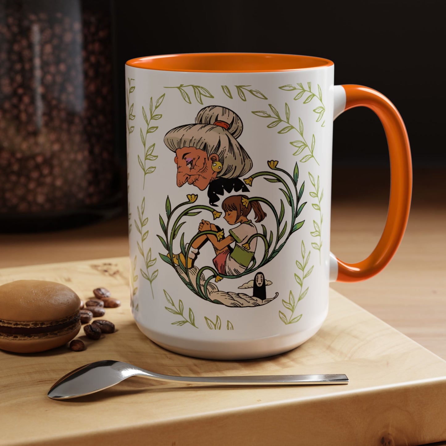 Spirited Away Chihiro Accent Mug – Studio Ghibli Coffee Cup with Colored Handle – 11oz & 15oz Ceramic Anime Gift