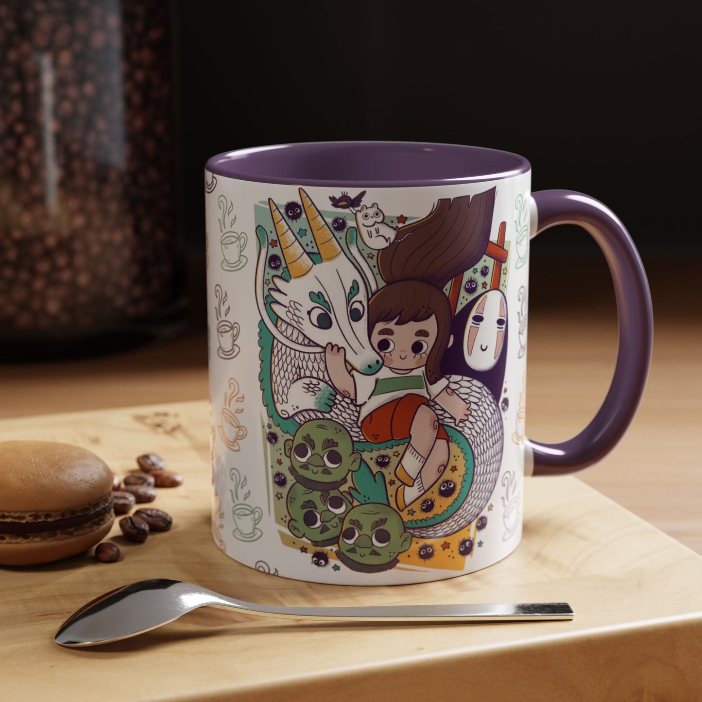 Spirited Away Accent Mug – Color Handle Anime Cup 11oz & 15oz – Studio Ghibli Coffee Mug Featuring Chihiro & No Face