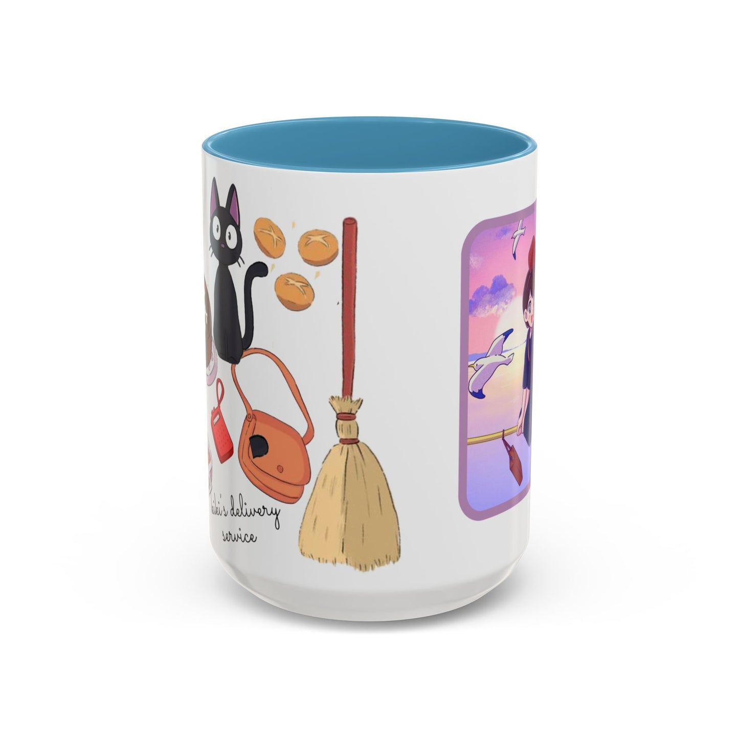 Jiji Funny Accent Mug – Kiki’s Delivery Service Color Handle Cup 11oz & 15oz – Cute Ghibli Cat Anime Gift