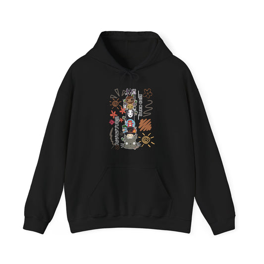 Studio Ghibli Characters Sketch Hoodie – 100% Cotton Anime Hoodie Featuring Totoro, Kiki, and More