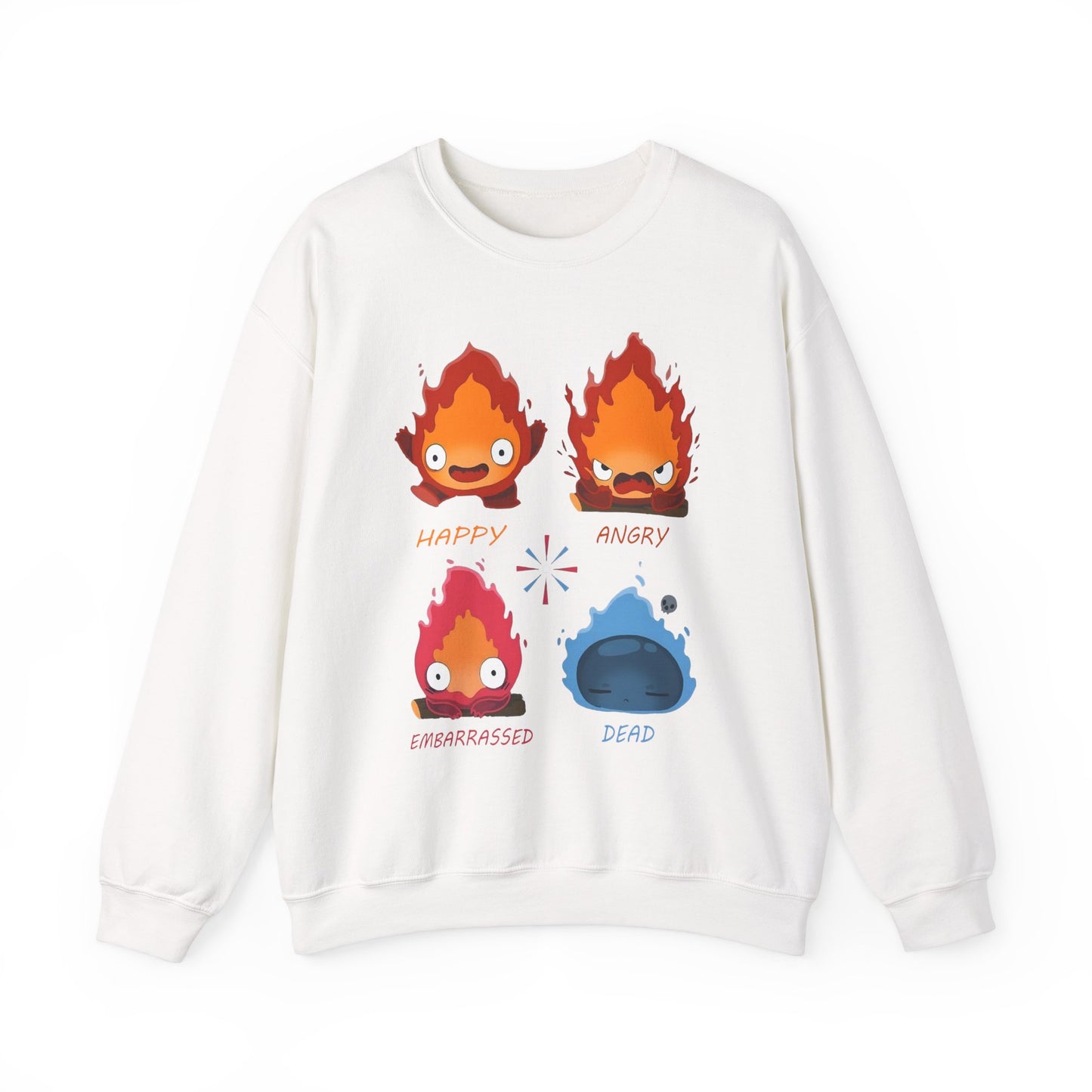 Calcifer Funny Faces Sweatshirt – 100% Cotton Howl’s Moving Castle Pullover for Studio Ghibli Fans
