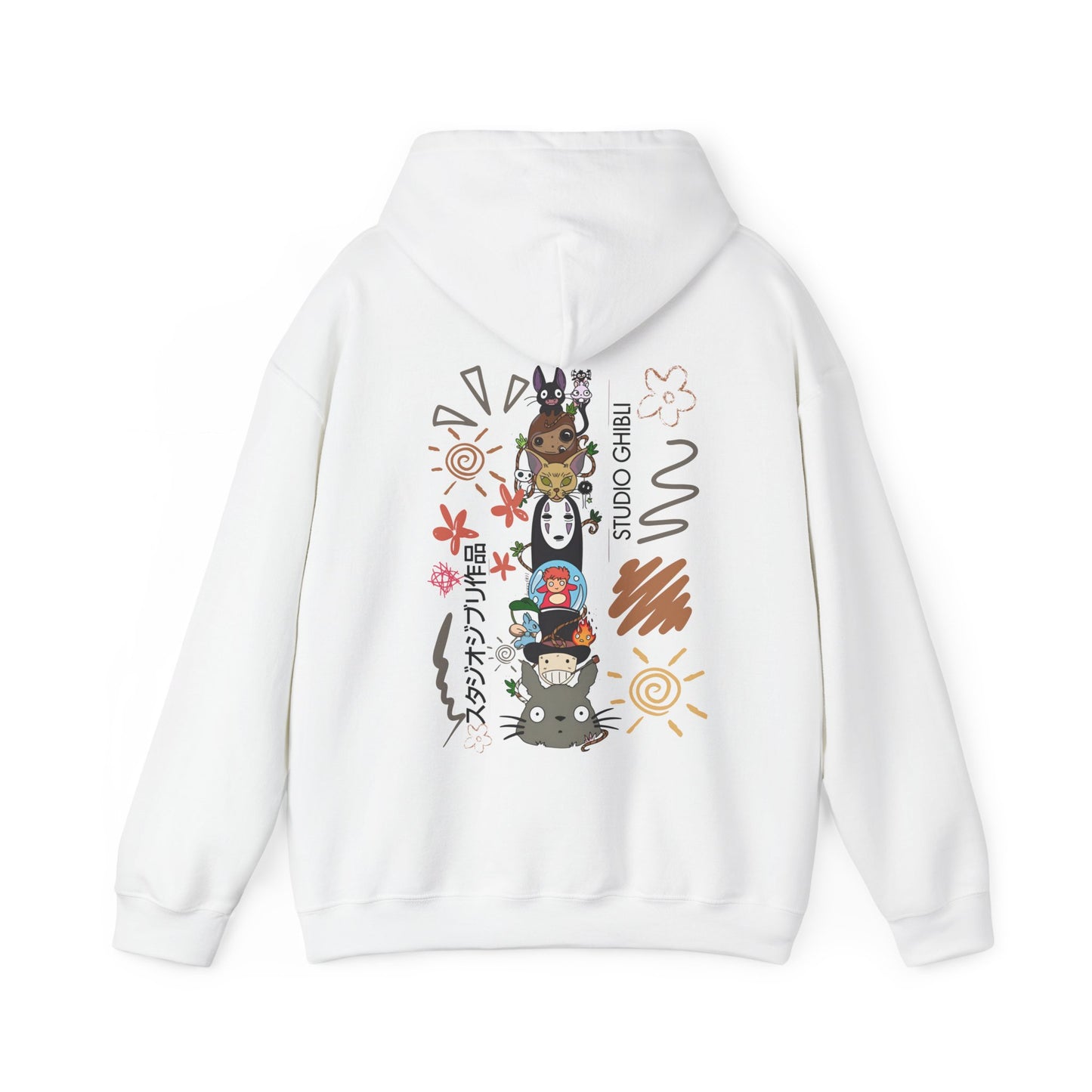 Studio Ghibli Back Print Hoodie – 100% Cotton Sketch Design Featuring Iconic Anime Characters