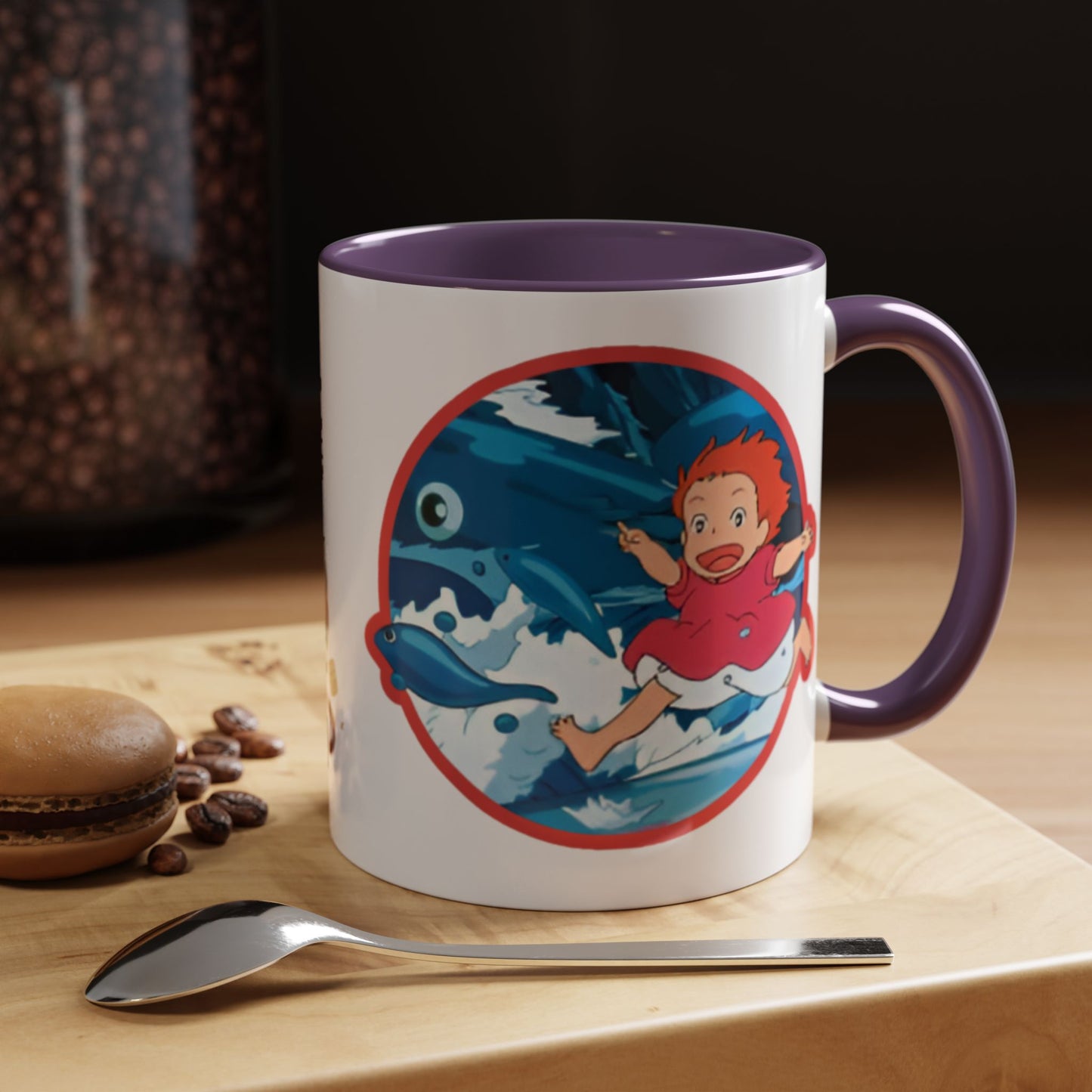 Ponyo Accent Mug – Studio Ghibli Collage Color Handle Cup 11oz & 15oz – Cute Anime Ocean Gift for Fans