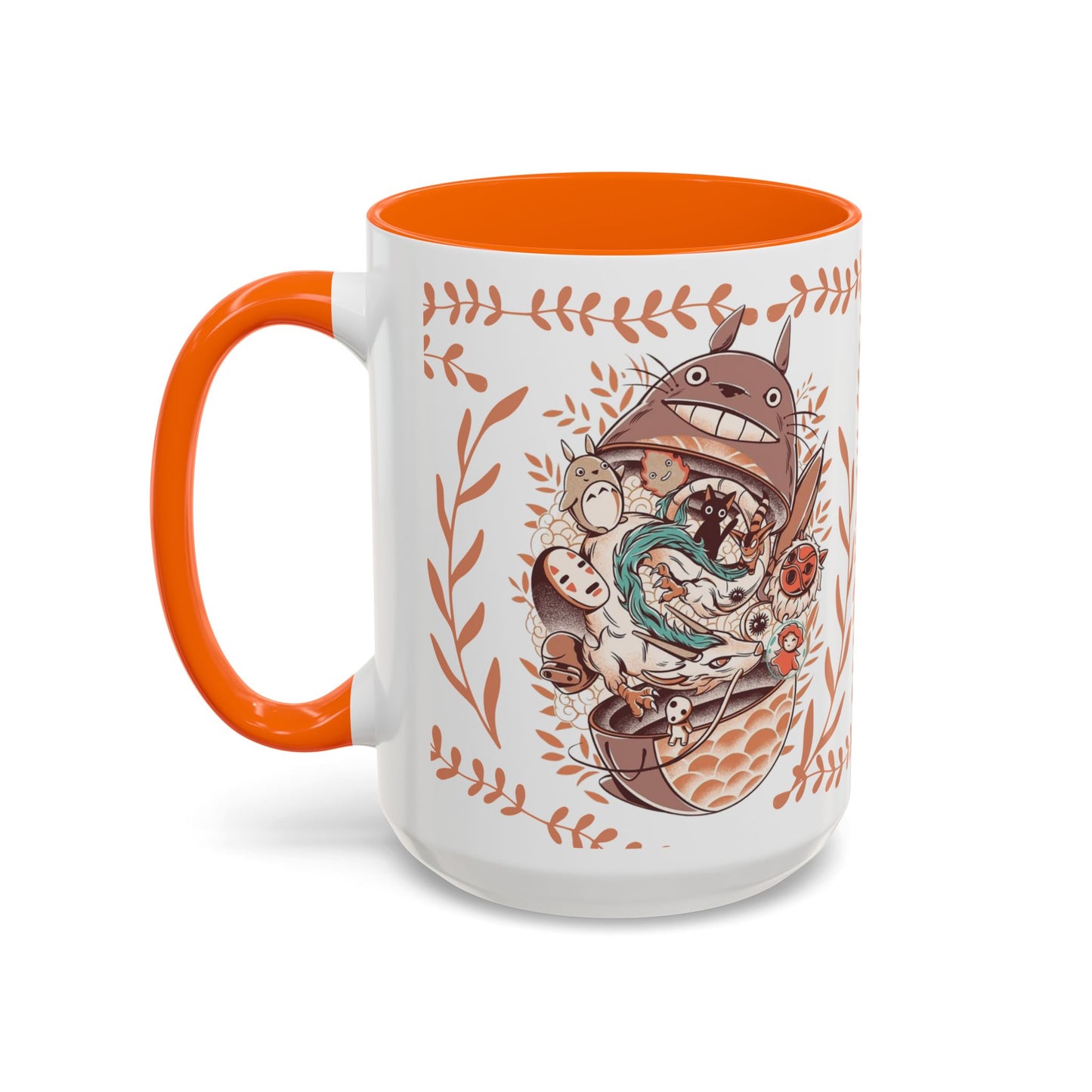 Totoro Matryoshka Accent Mug – 11oz & 15oz Studio Ghibli Inspired Coffee Cup with Color Handle