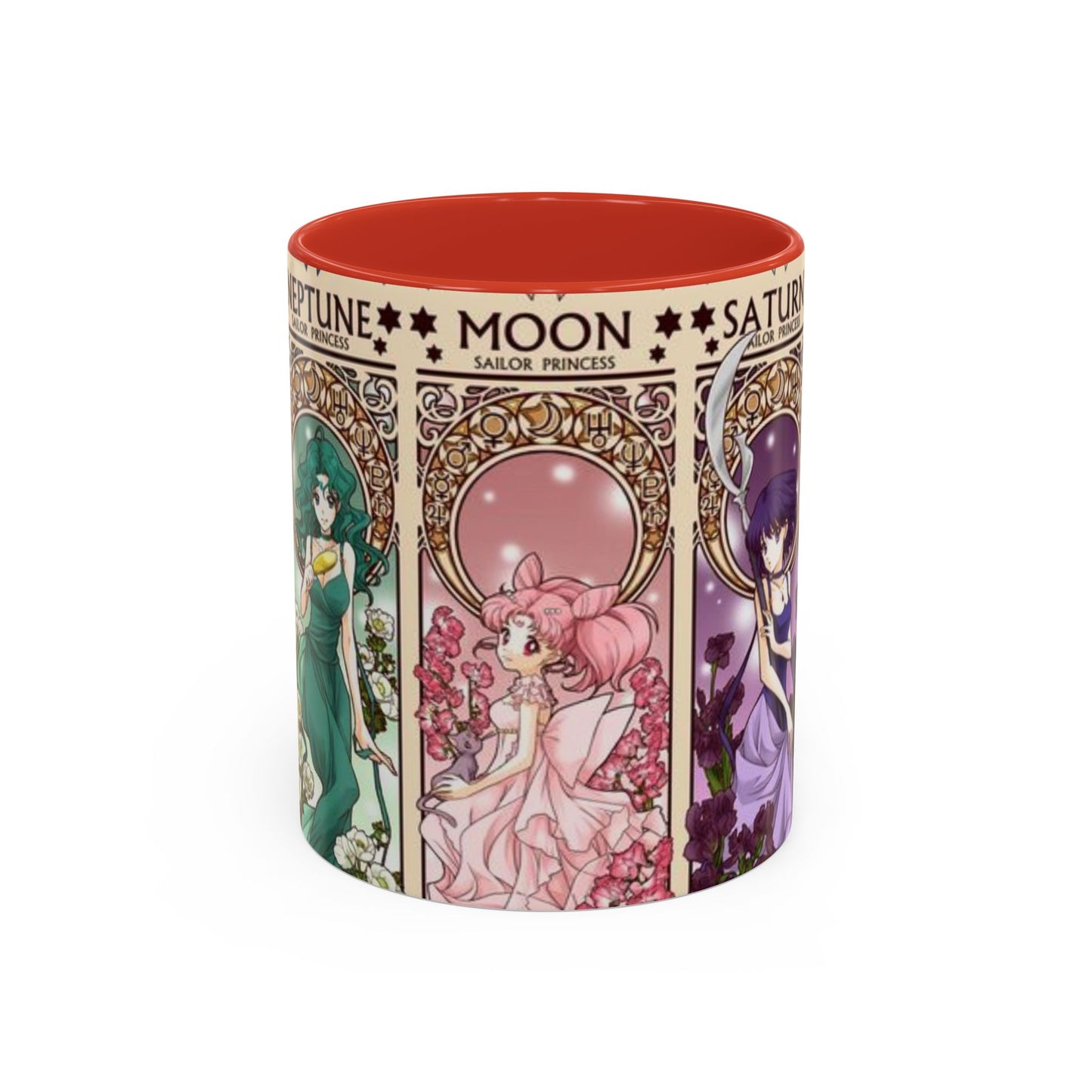 Sailor Moon Outer Guardians Accent Mug – Uranus Neptune Pluto Saturn – Color Handle Anime Cup 11oz 15oz