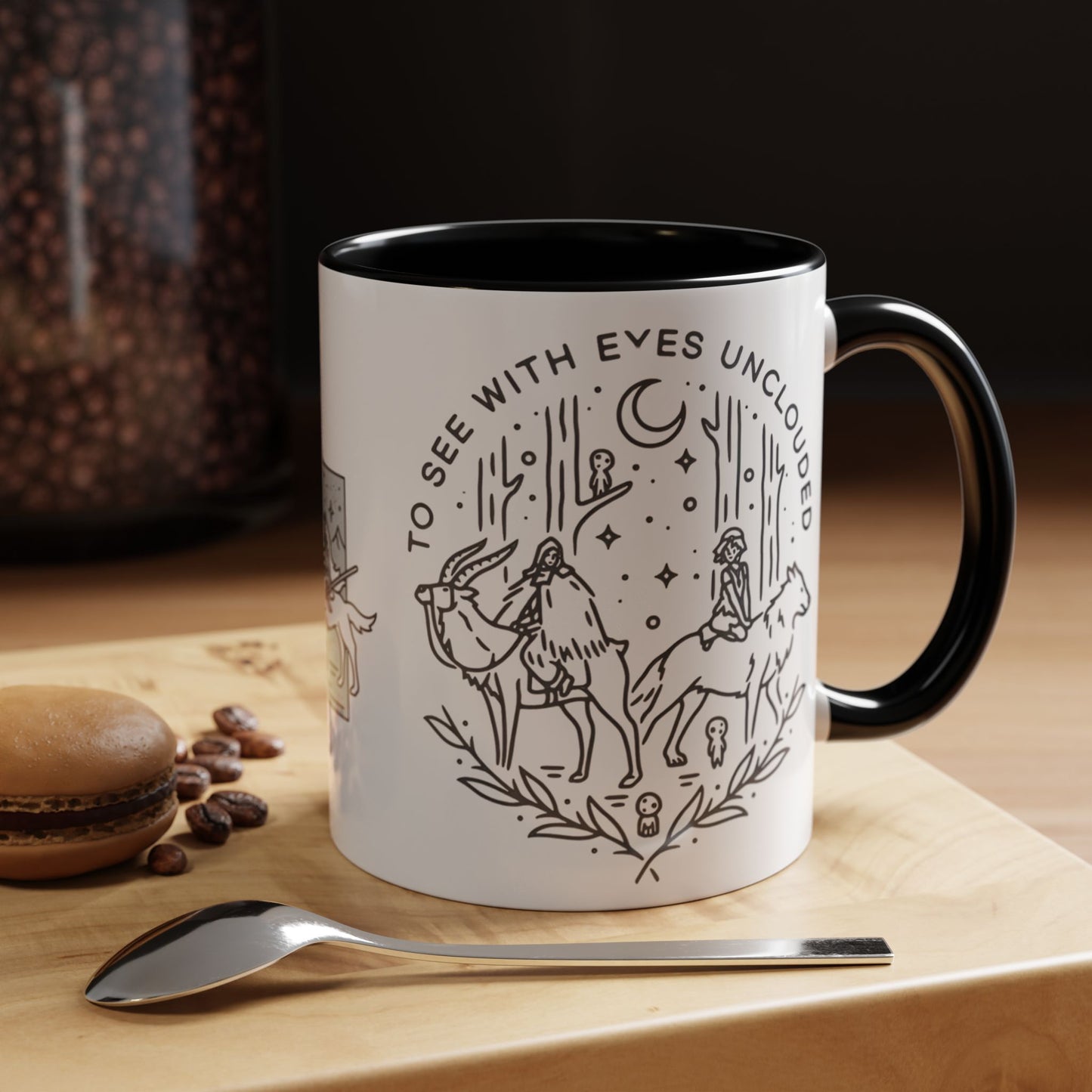 Princess Mononoke Art Accent Mug – Studio Ghibli Coffee Cup with Colored Handle – 11oz & 15oz Ceramic Anime Gift
