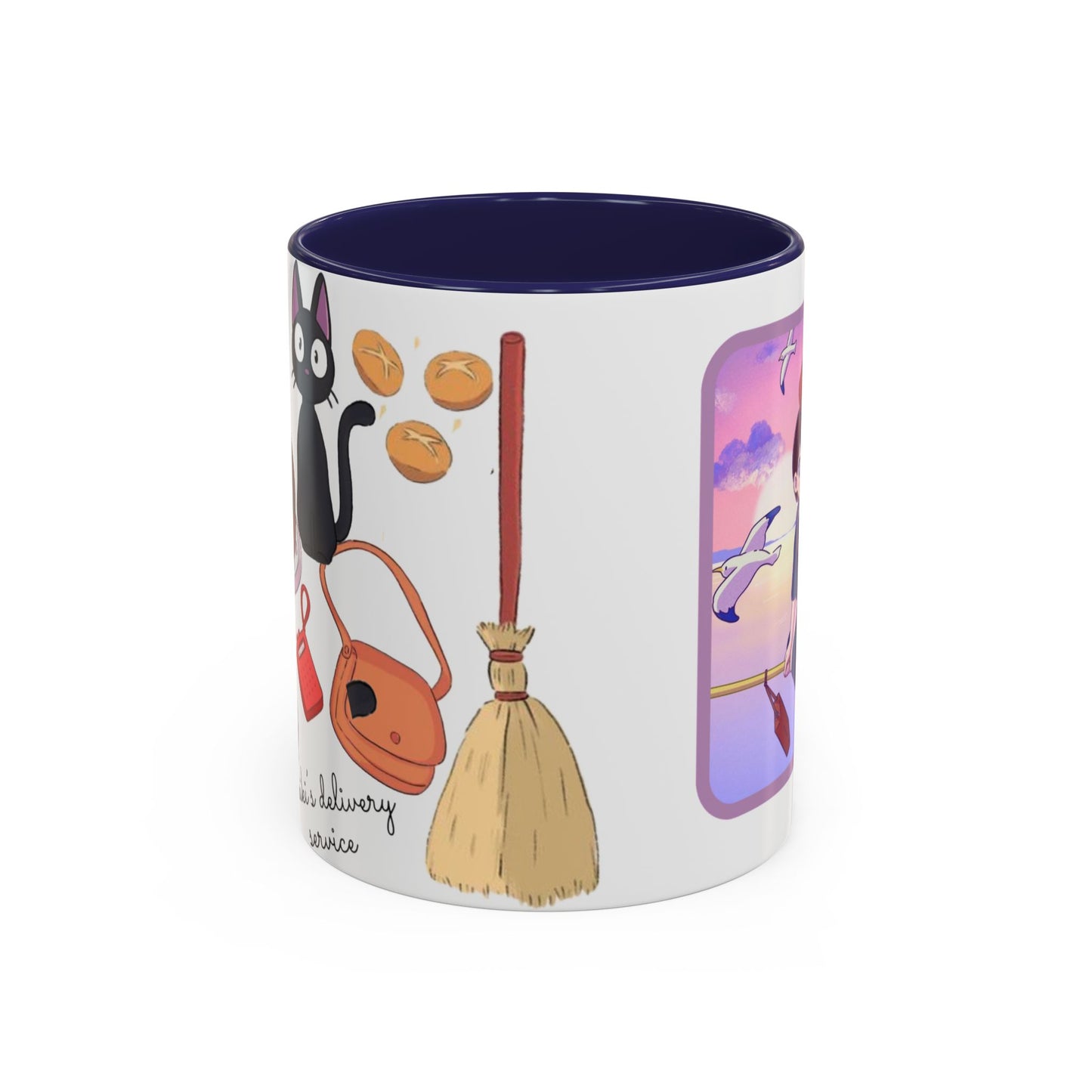 Jiji Funny Accent Mug – Kiki’s Delivery Service Color Handle Cup 11oz & 15oz – Cute Ghibli Cat Anime Gift
