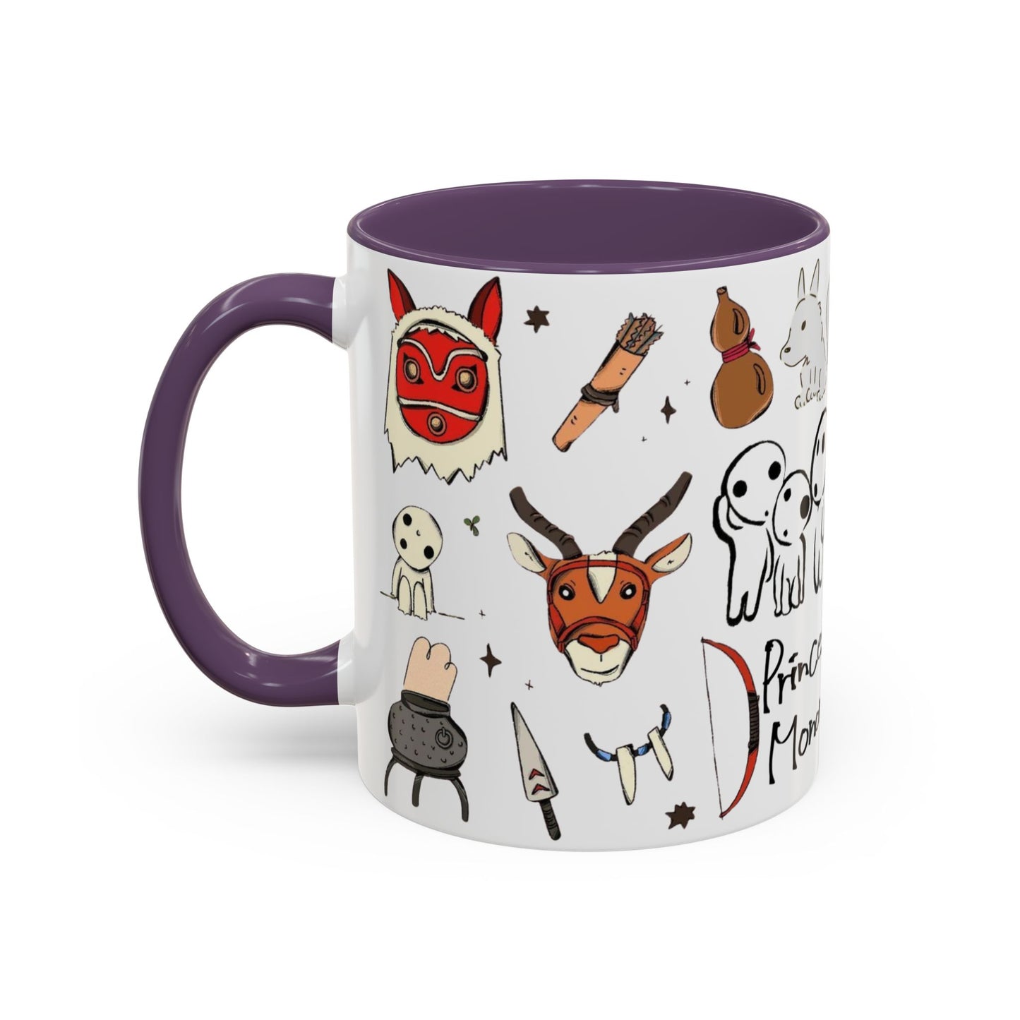Princess Mononoke Accent Mug – Ghibli Collage Color Handle Cup 11oz & 15oz – Fantasy Anime Gift with San & Kodama