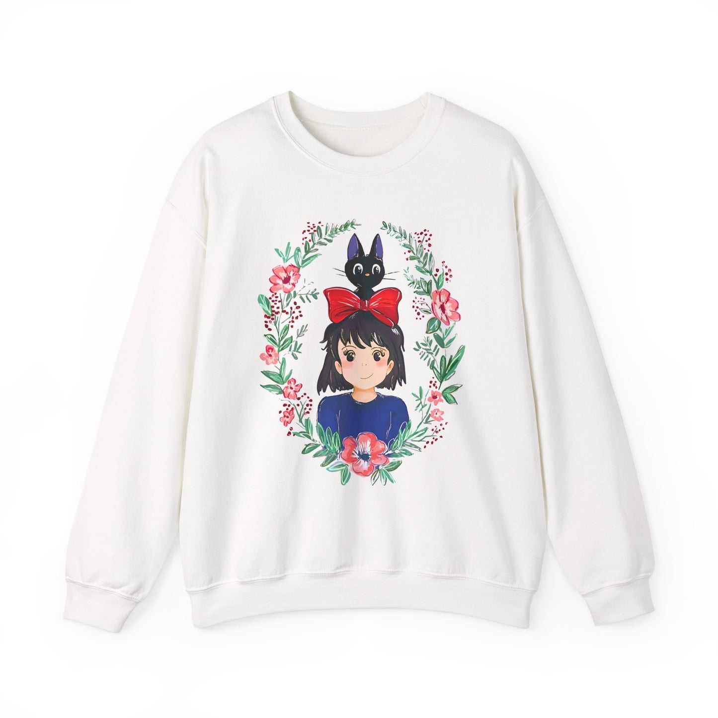 Kiki’s Delivery Service Flowers Sweatshirt – Cozy 100% Cotton Studio Ghibli Pullover for Anime Fans
