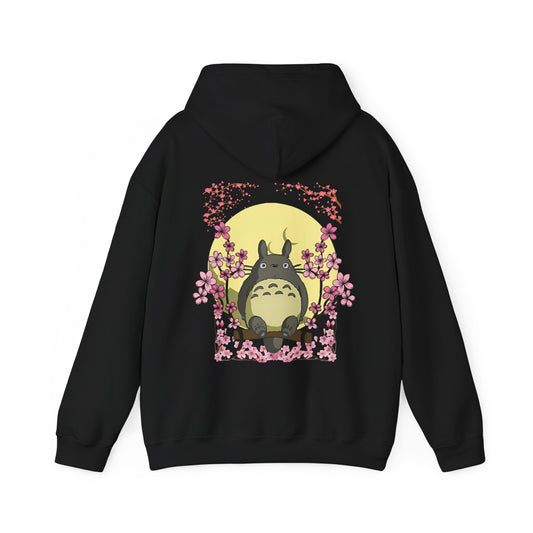 Totoro Sakura Moon Back Print Hoodie – 100% Cotton Studio Ghibli-Inspired Cherry Blossom Pullover