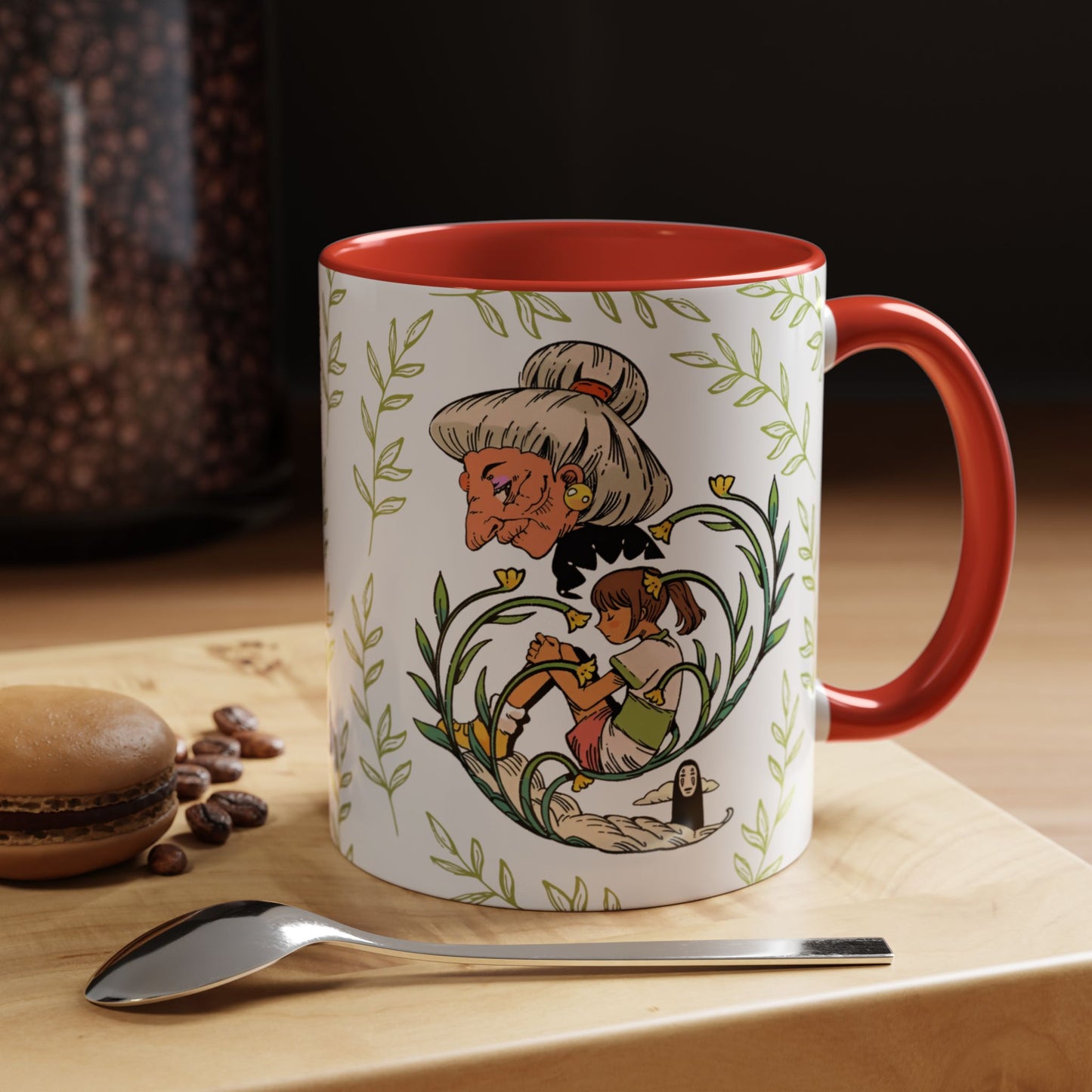 Spirited Away Chihiro Accent Mug – Studio Ghibli Coffee Cup with Colored Handle – 11oz & 15oz Ceramic Anime Gift
