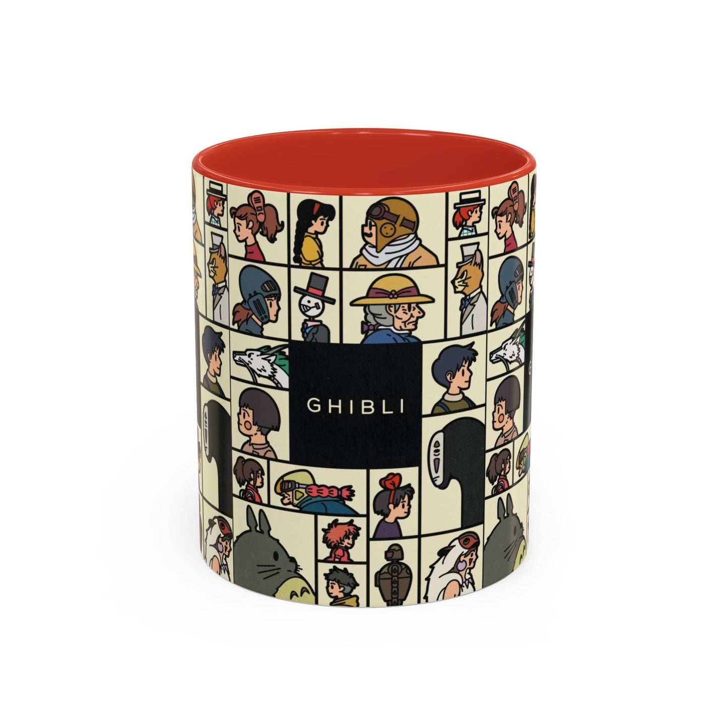 Studio Ghibli Characters Sketch Accent Mug – 11oz & 15oz Anime Coffee Cup with Color Handle