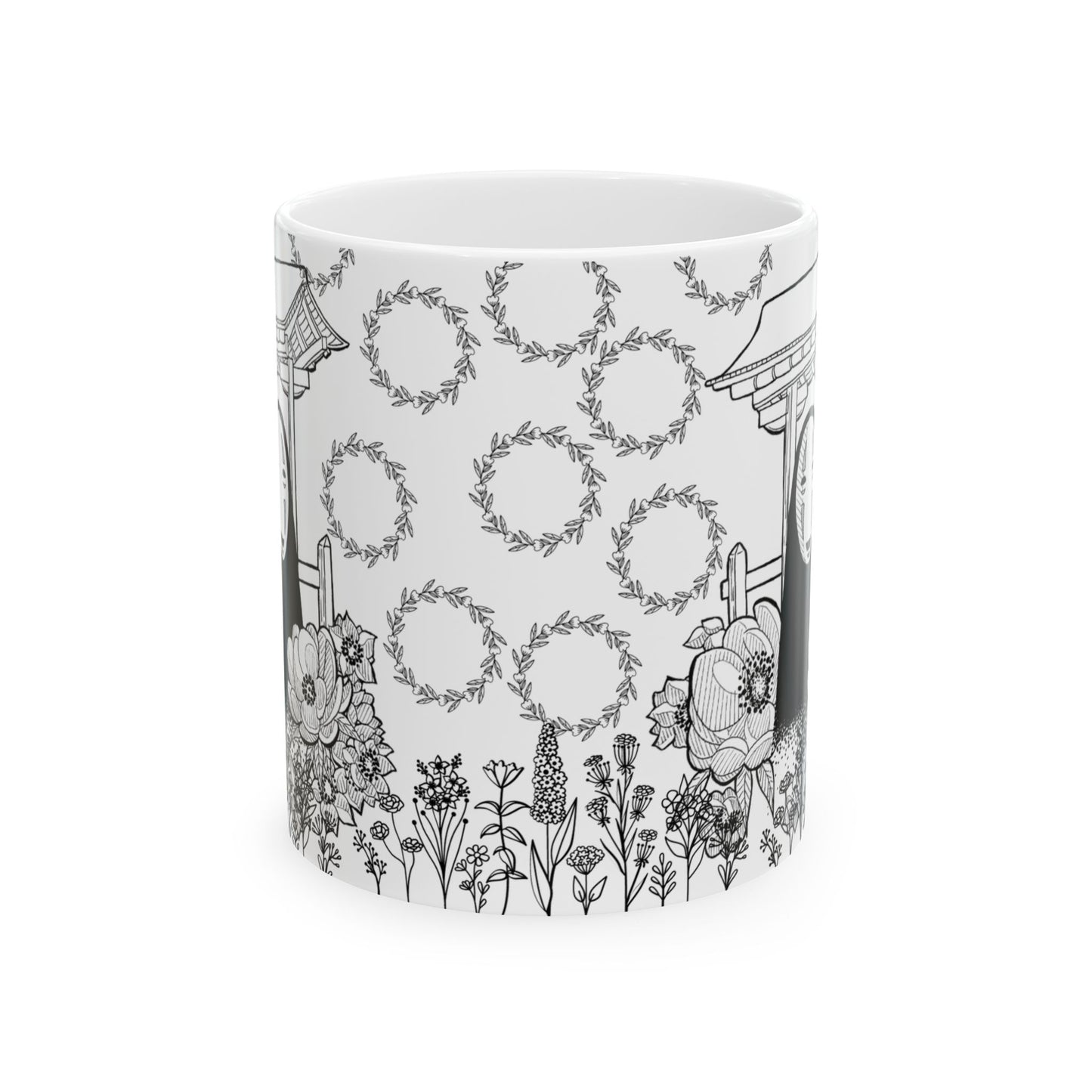 No Face Flowers Mug – Studio Ghibli Inspired Ceramic Cup – 11oz & 15oz Anime Coffee Mug Gift