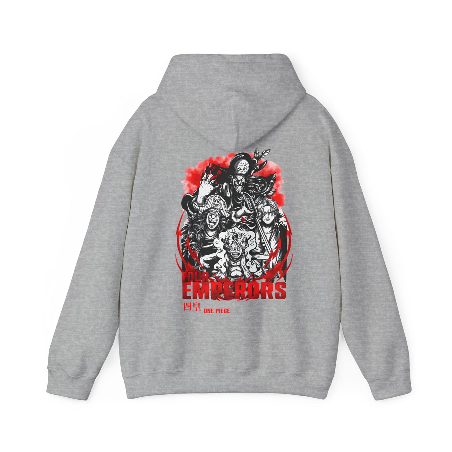 Four Emperors One Piece Back Print Hoodie – 100% Cotton Anime Pullover Featuring Yonko Legends