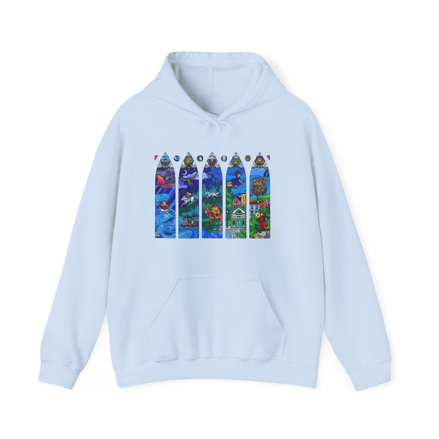Studio Ghibli Stained Glass Hoodie – 100% Cotton Anime Hoodie with Vitral-Inspired Ghibli Art