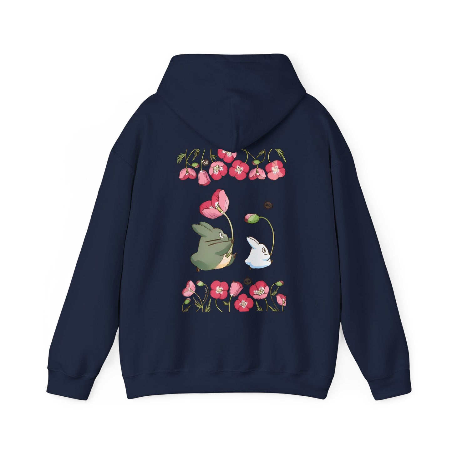 Totoro Cute Flowers Back Print Hoodie – 100% Cotton Studio Ghibli Inspired Sweatshirt for Anime Fans