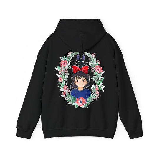 Kiki’s Delivery Service Floral Back Print Hoodie – 100% Cotton Studio Ghibli Anime Sweatshirt