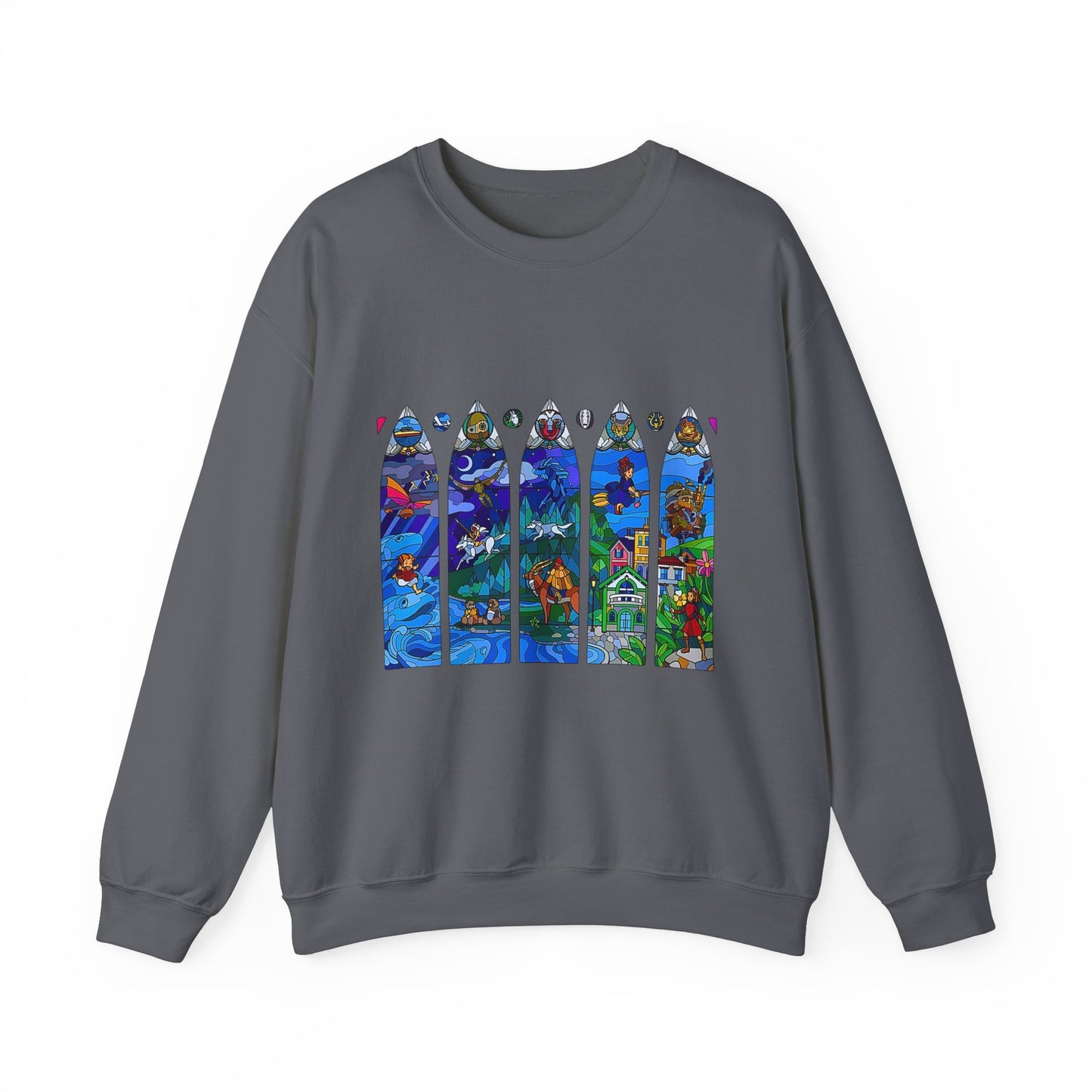 Studio Ghibli Stained Glass Sweatshirt – 100% Cotton Anime Pullover with Vitral-Inspired Design
