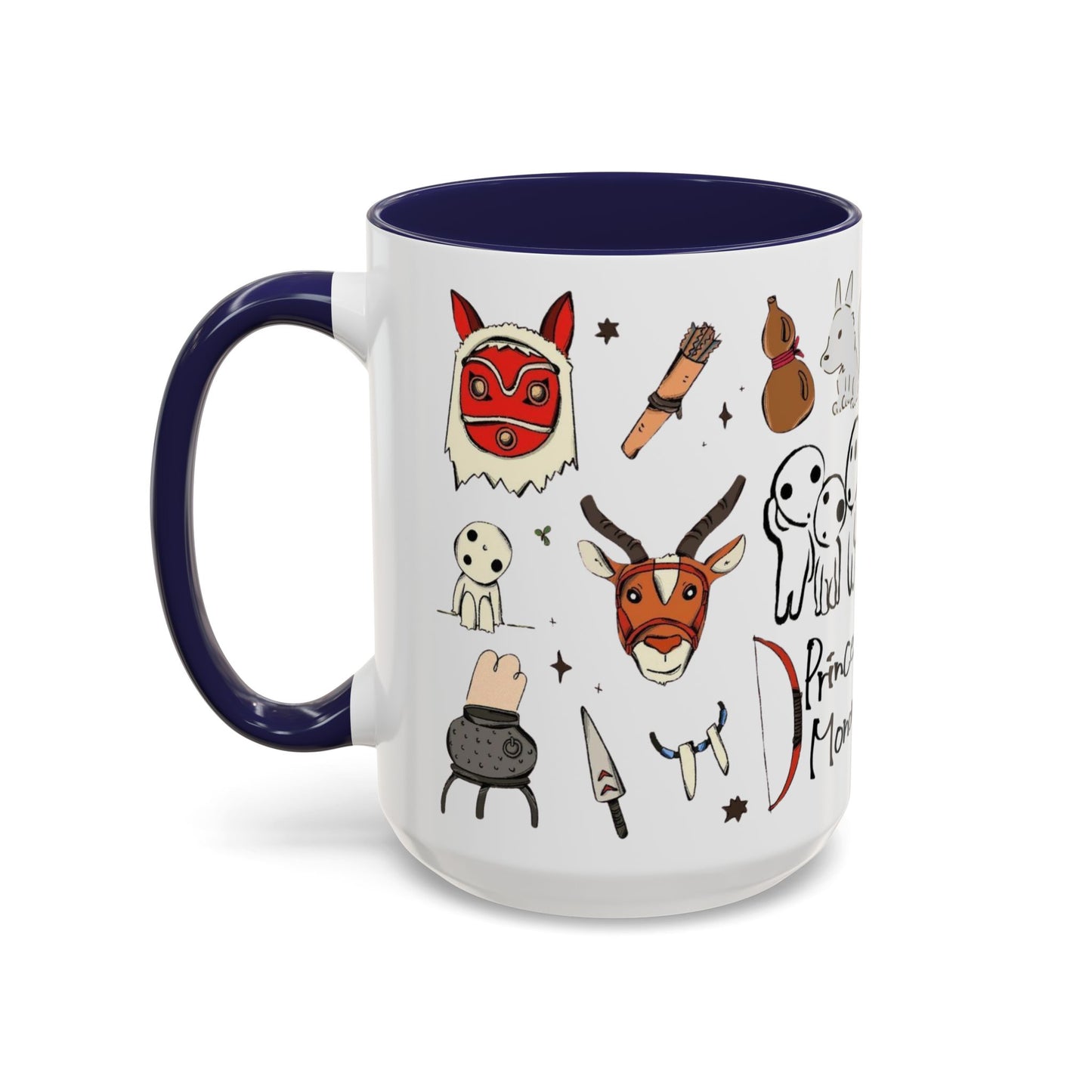 Princess Mononoke Accent Mug – Ghibli Collage Color Handle Cup 11oz & 15oz – Fantasy Anime Gift with San & Kodama