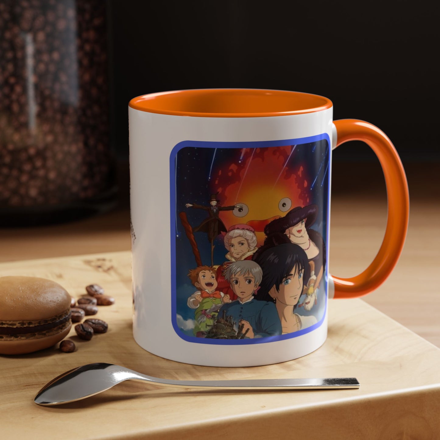 Howl’s Moving Castle Accent Mug – Ghibli Collage Color Handle Cup 11oz & 15oz – Anime Coffee Mug Featuring Howl & Calcifer