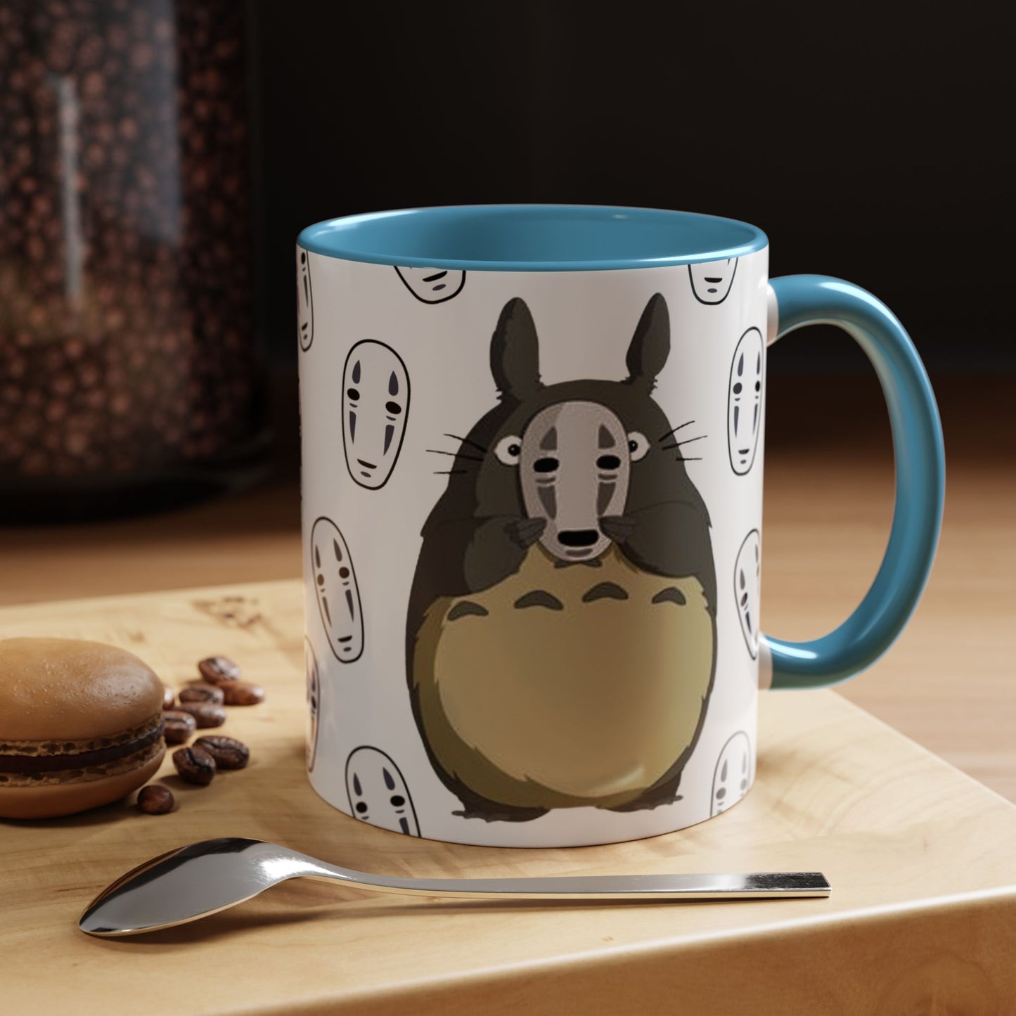Totoro No Face Mask Accent Mug – Studio Ghibli Color Handle Cup 11oz & 15oz – Cute Anime Crossover Coffee Gift