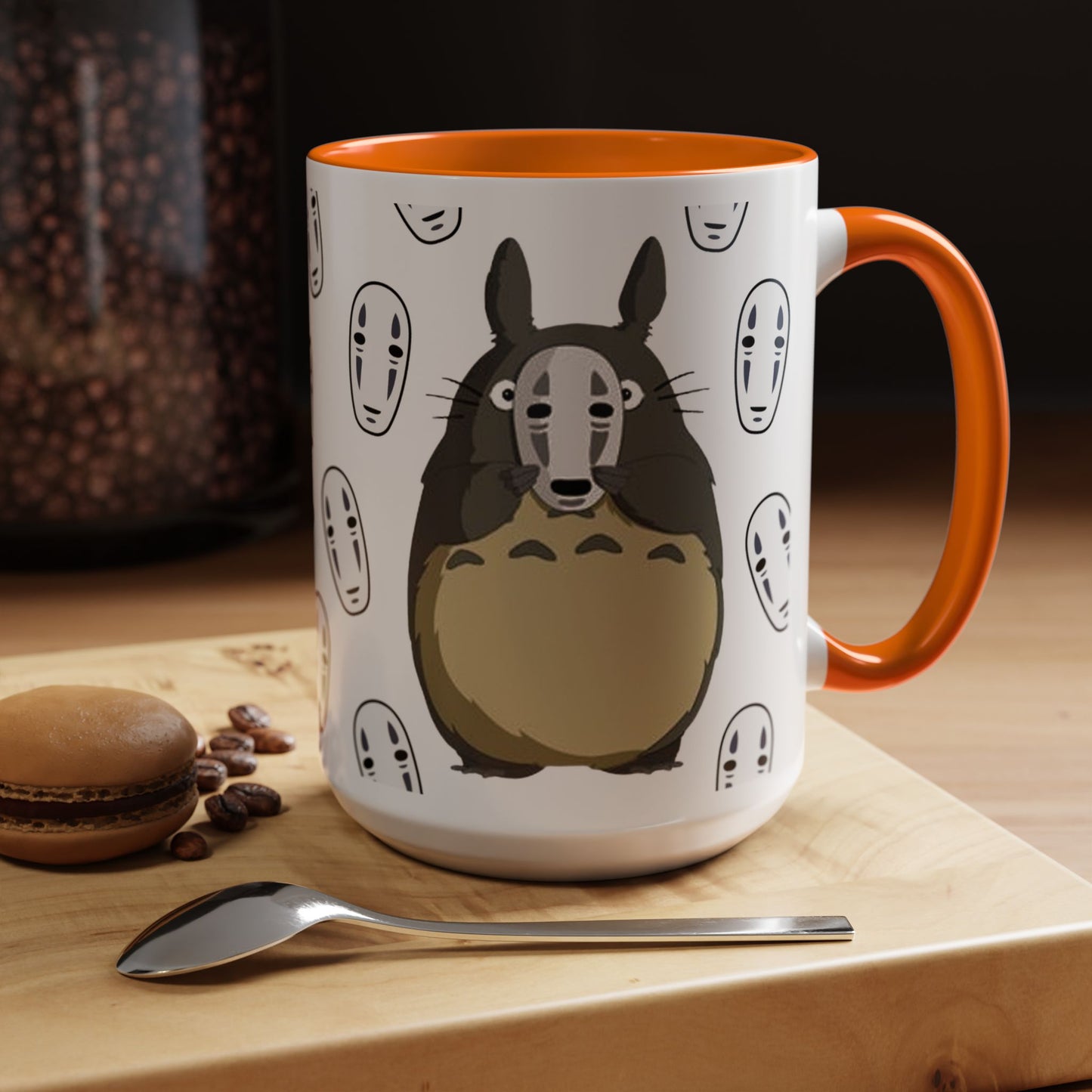 Totoro No Face Mask Accent Mug – Studio Ghibli Color Handle Cup 11oz & 15oz – Cute Anime Crossover Coffee Gift