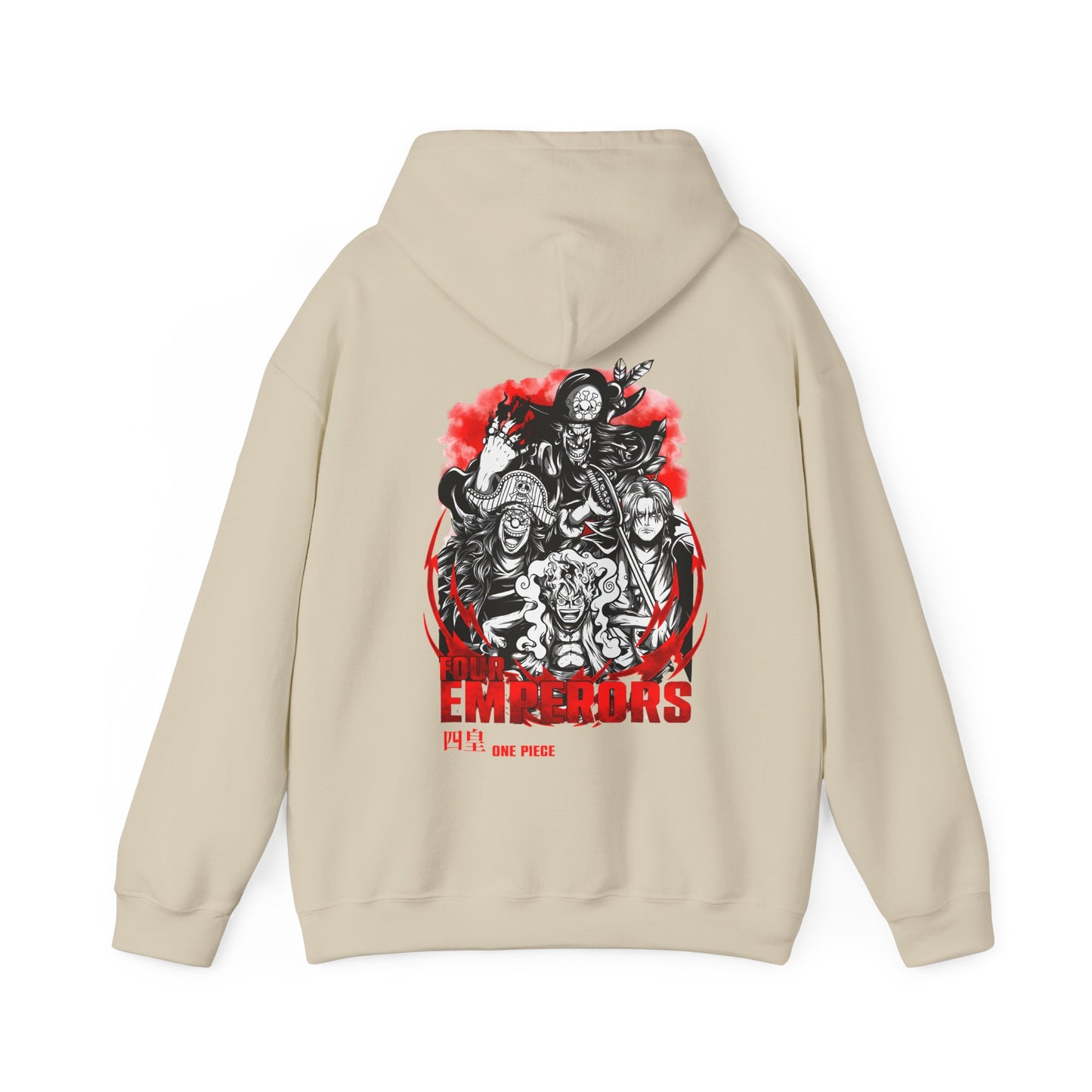 Four Emperors One Piece Back Print Hoodie – 100% Cotton Anime Pullover Featuring Yonko Legends