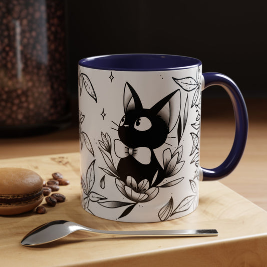 Jiji Cat Studio Ghibli Mug – 11oz & 15oz Accent Handle Coffee Cup – Cute Kiki’s Delivery Service Gift