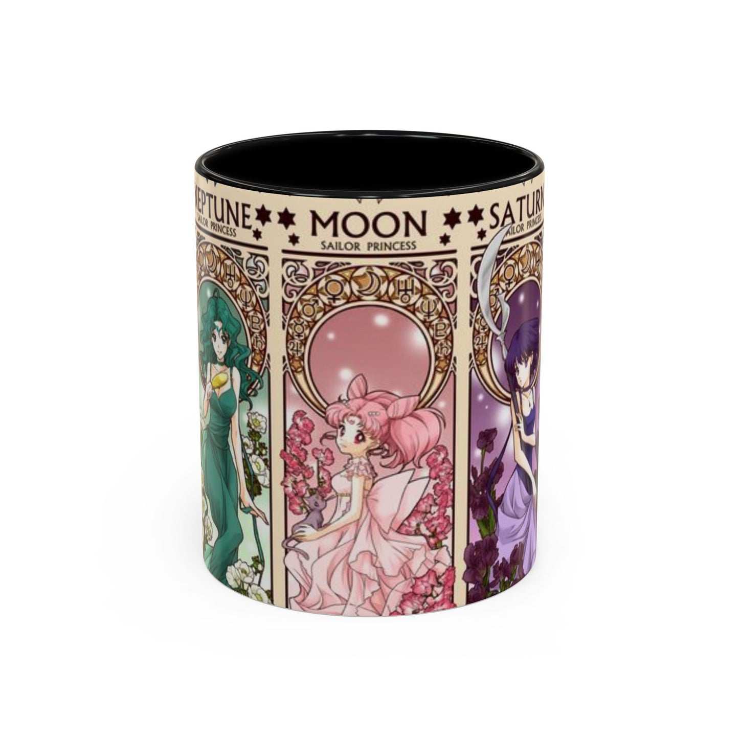 Sailor Moon Outer Guardians Accent Mug – Uranus Neptune Pluto Saturn – Color Handle Anime Cup 11oz 15oz