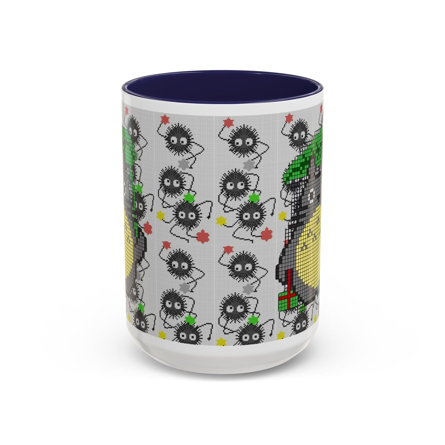 Totoro & Soot Sprites Accent Mug – Color Handle Studio Ghibli Cup – 11oz & 15oz Ceramic Anime Coffee Gift