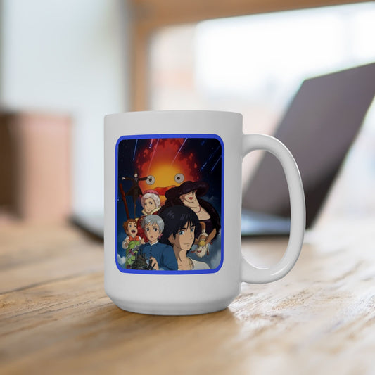 Howl’s Moving Castle Collage Mug – Studio Ghibli Coffee Cup 11oz & 15oz – Anime Gift Featuring Howl, Sophie & Calcifer