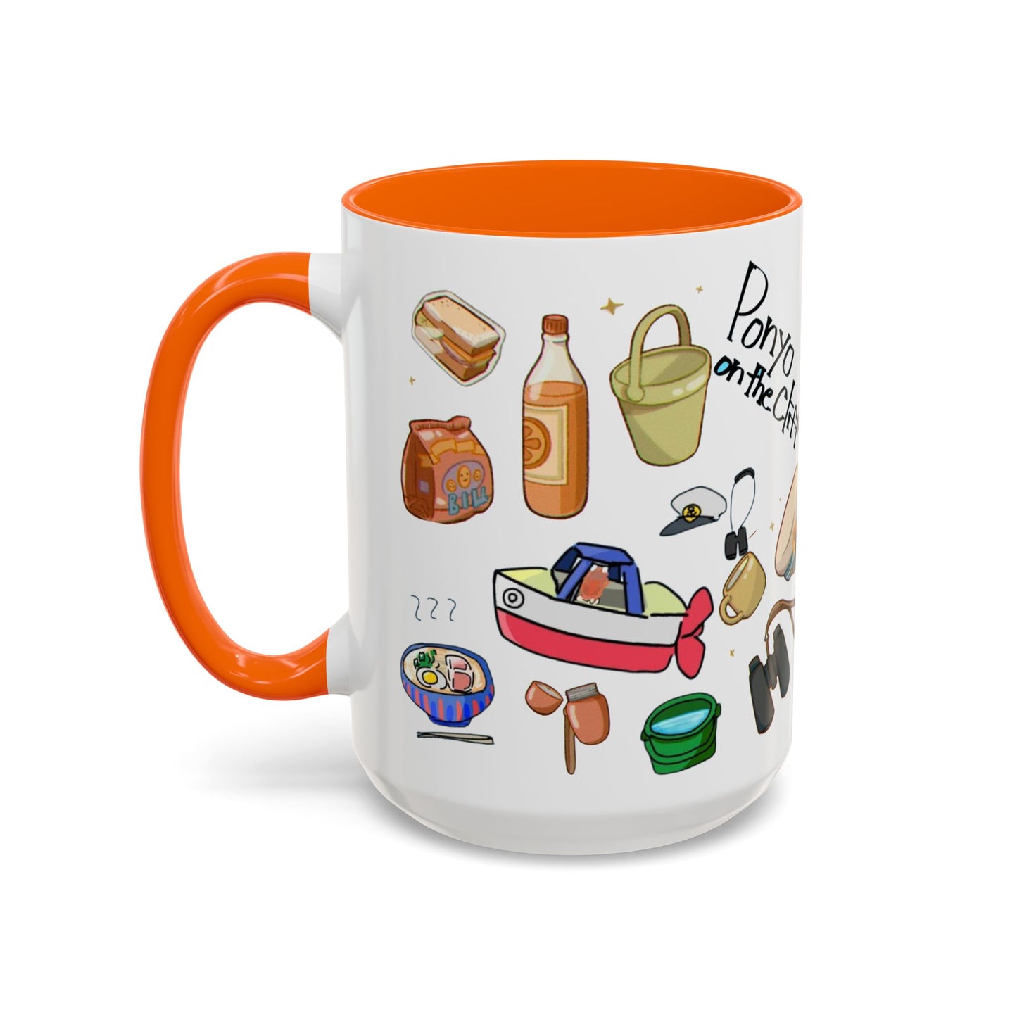 Ponyo Accent Mug – Studio Ghibli Collage Color Handle Cup 11oz & 15oz – Cute Anime Ocean Gift for Fans