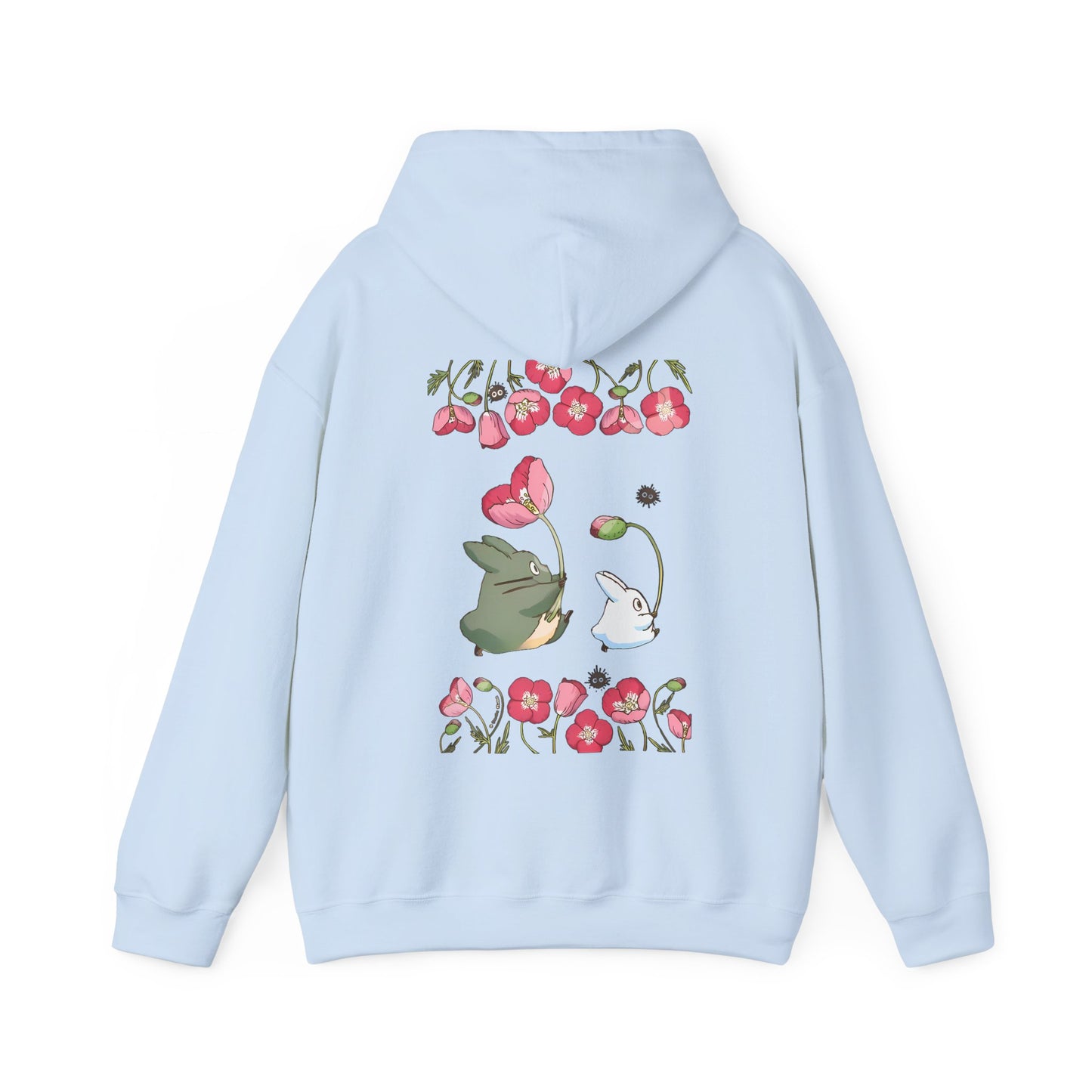 Totoro Cute Flowers Back Print Hoodie – 100% Cotton Studio Ghibli Inspired Sweatshirt for Anime Fans