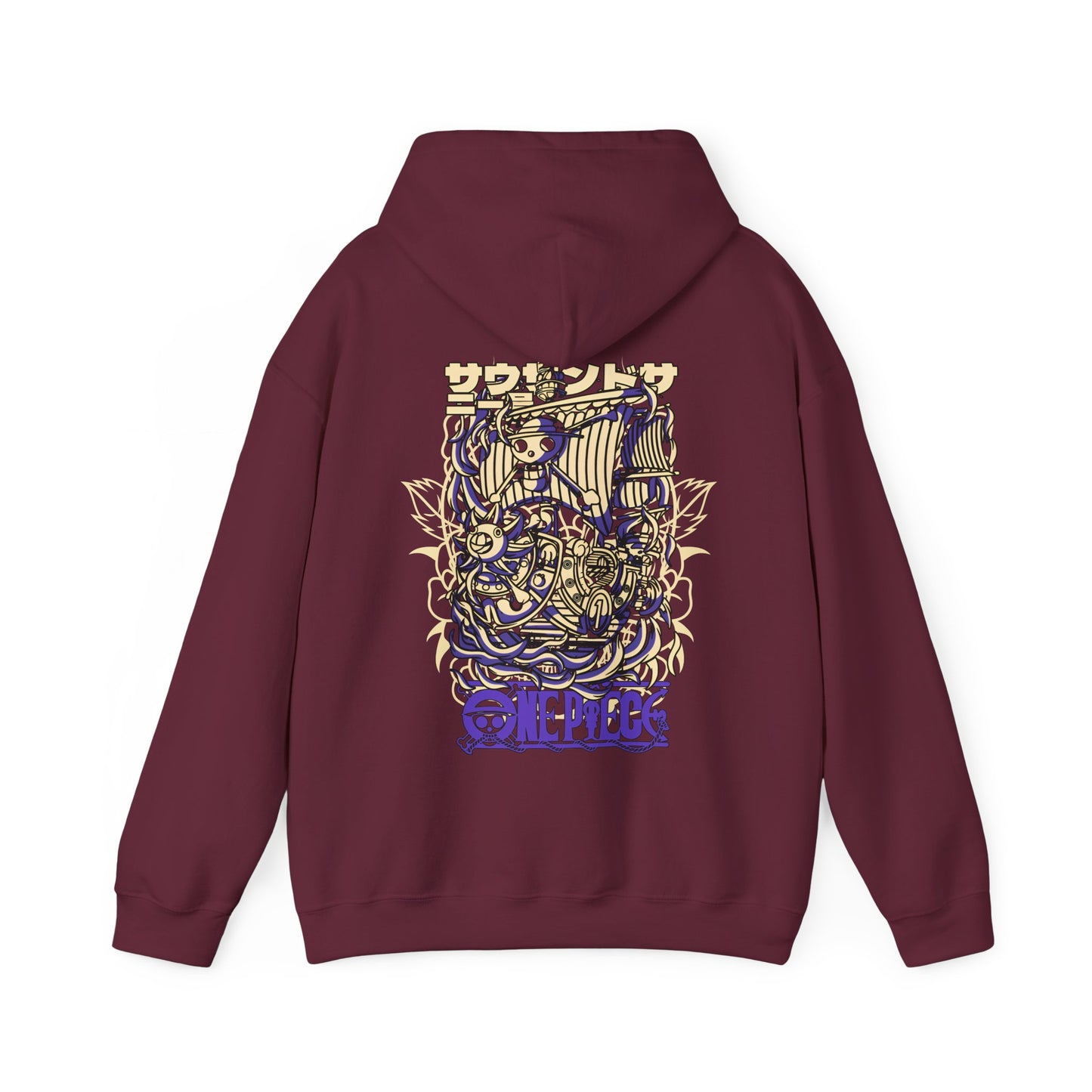 One Piece Ship Back Print Hoodie – 100% Cotton Anime Hoodie Featuring Going Merry & Thousand Sunny
