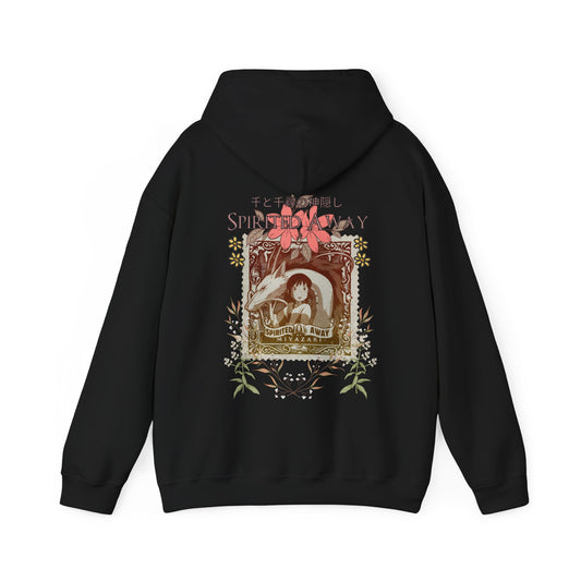Spirited Away Philately Back Print Hoodie – 100% Cotton Anime Hoodie with Stamp-Inspired Design