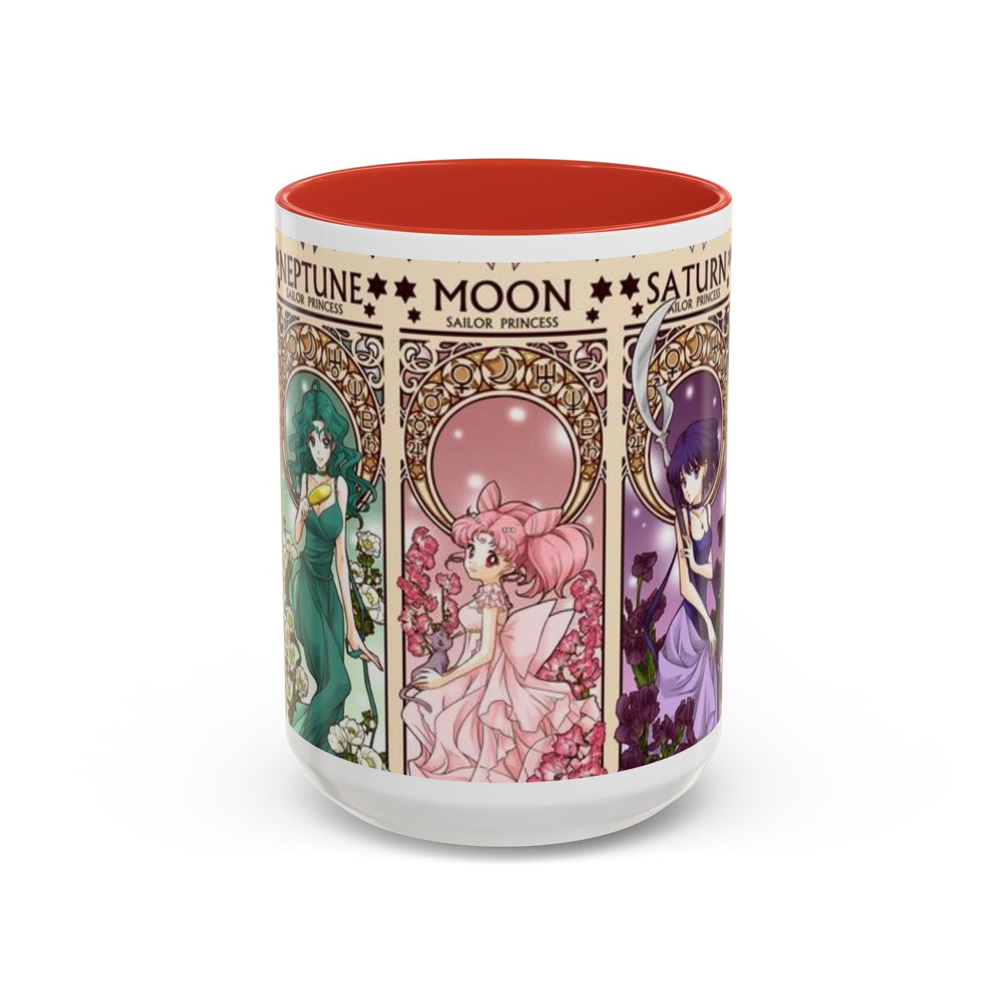 Sailor Moon Outer Guardians Accent Mug – Uranus Neptune Pluto Saturn – Color Handle Anime Cup 11oz 15oz