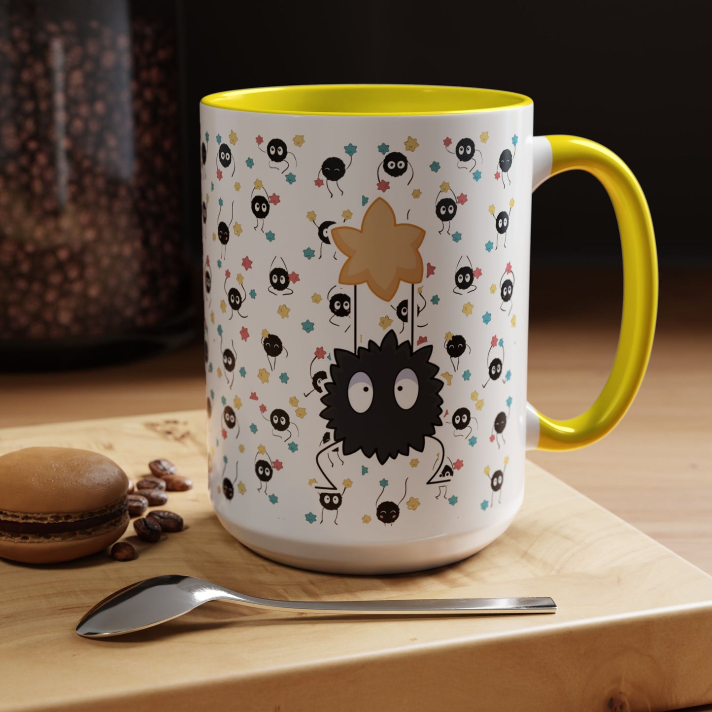 Soot Sprites Accent Mug – Studio Ghibli Color Handle Cup – 11oz & 15oz Ceramic Anime Gift