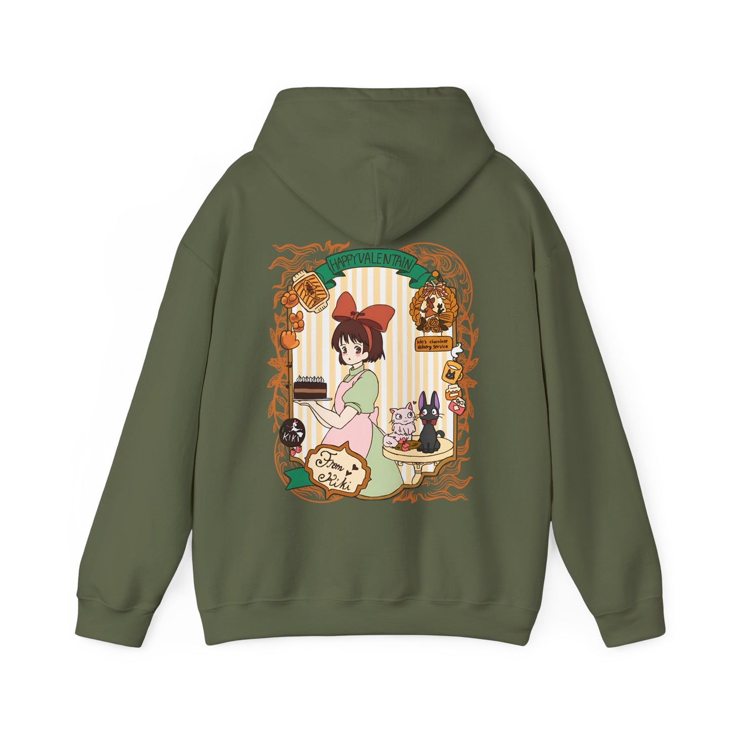 Kiki Happy Back Print Hoodie – 100% Cotton Studio Ghibli Kiki’s Delivery Service Hoodie for Anime Fans
