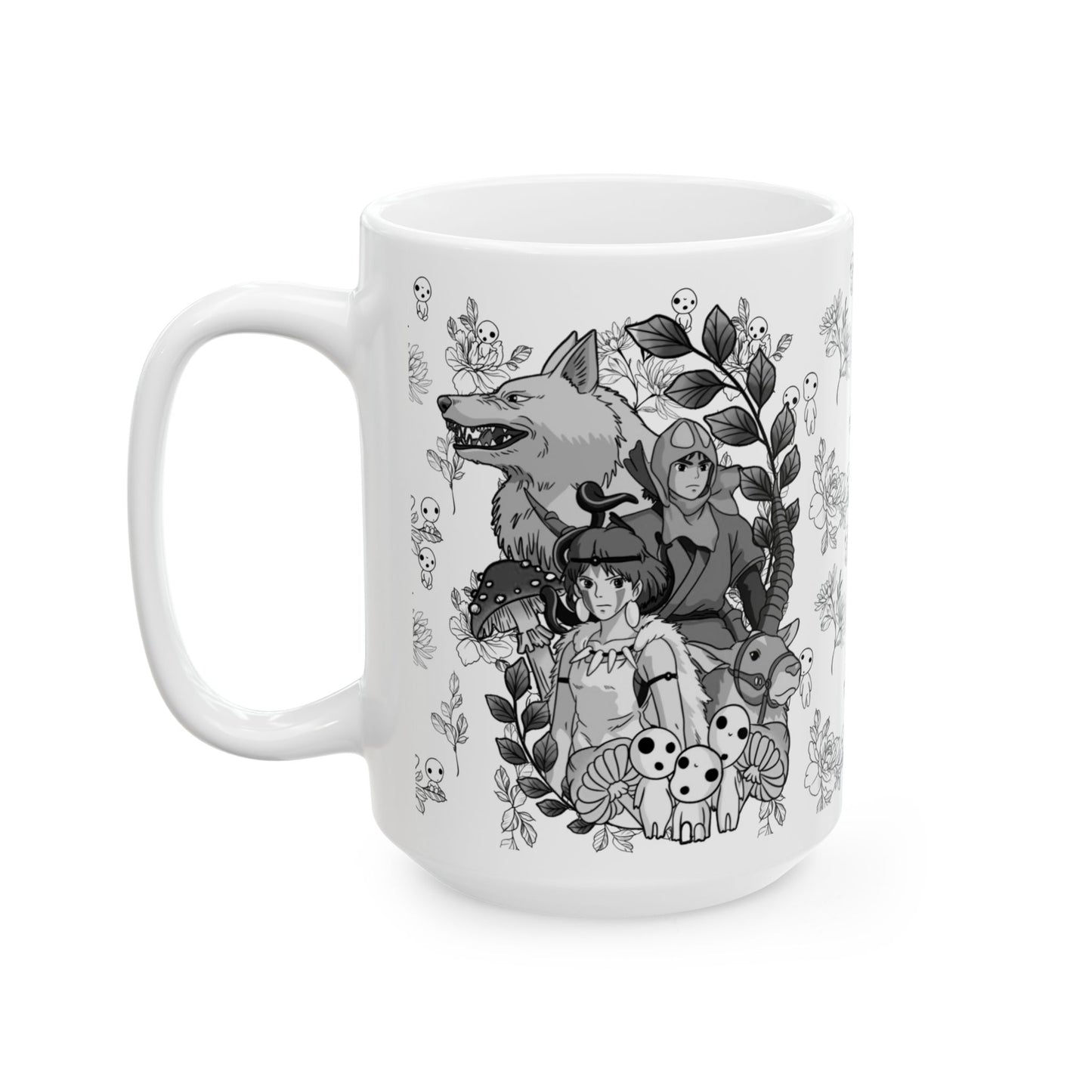 Princess Mononoke Black and White Mug – Studio Ghibli Ceramic Coffee Cup – 11oz & 15oz Anime Gift for Ghibli Fans