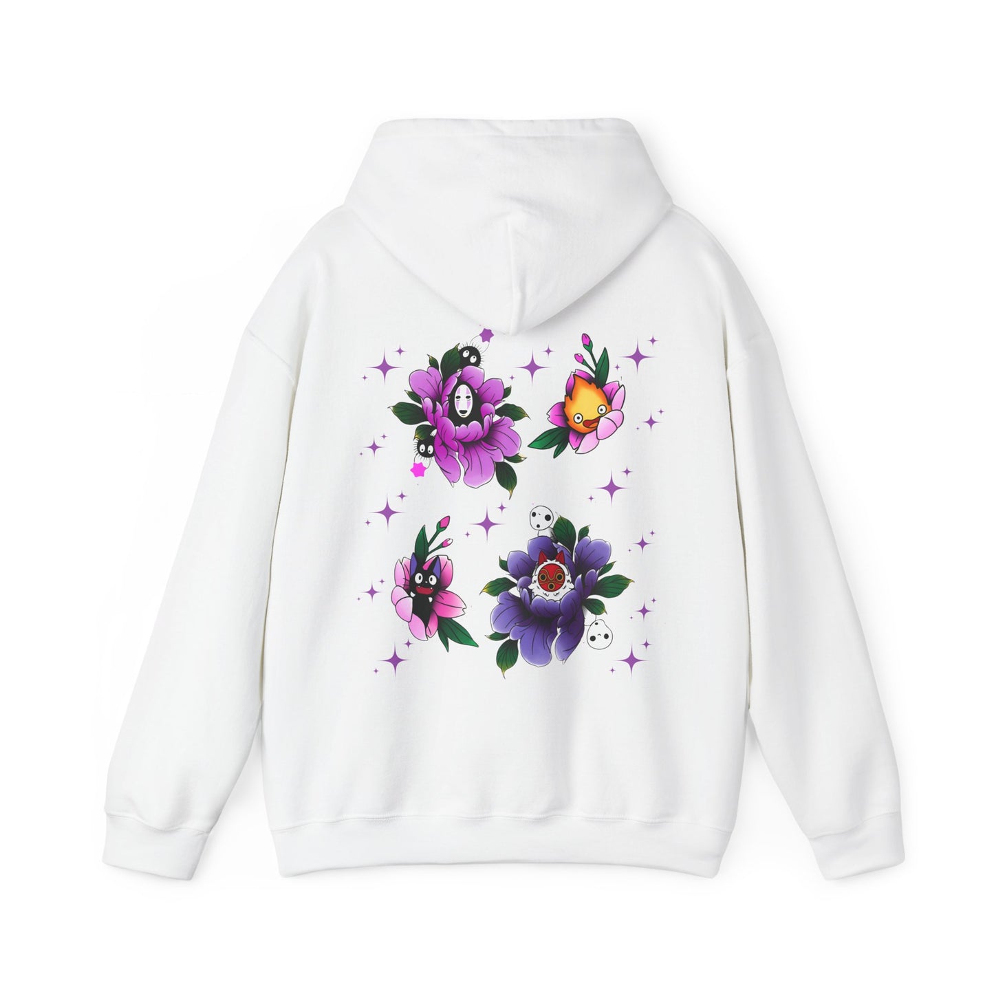 Studio Ghibli Flowers Back Print Hoodie – 100% Cotton Floral Anime Sweatshirt