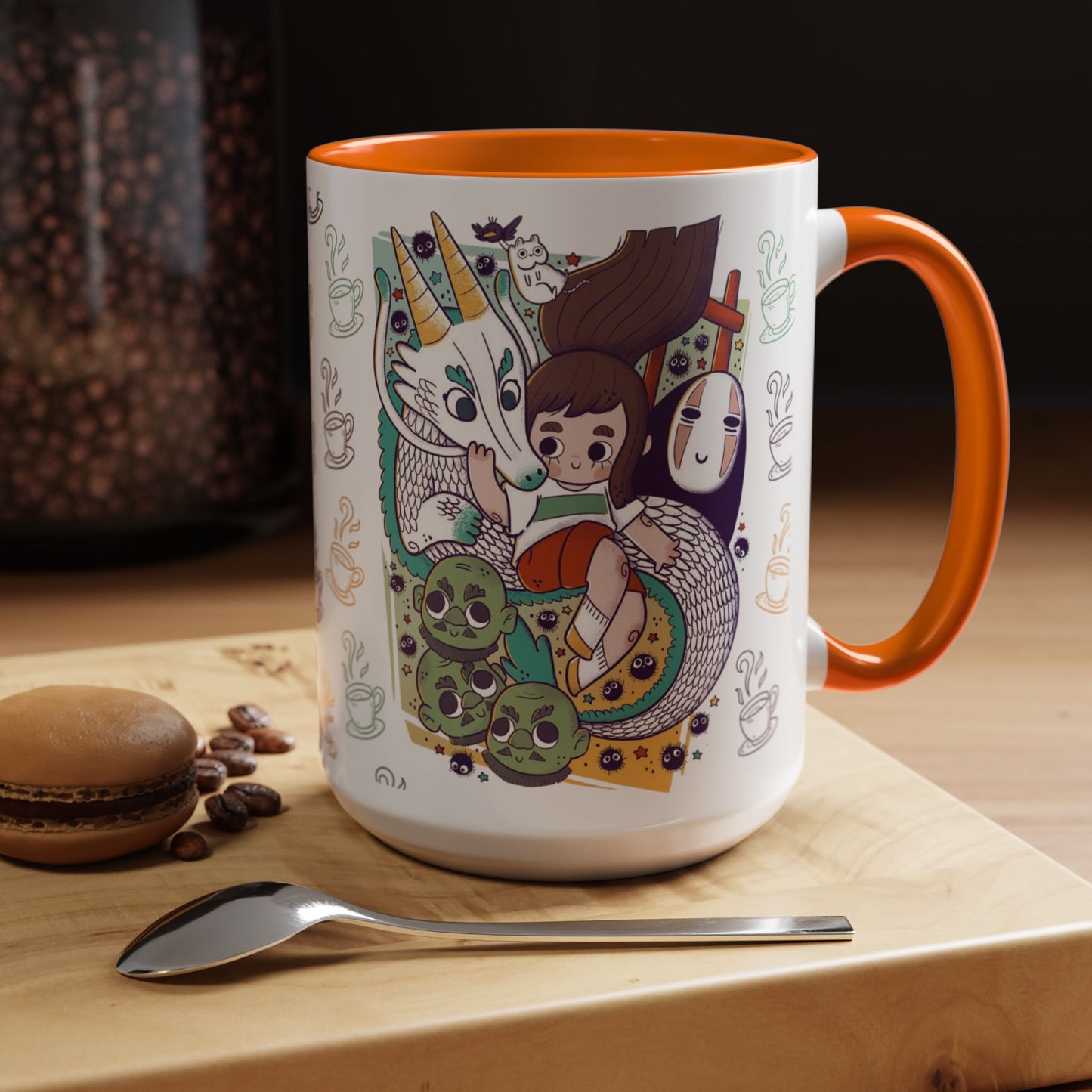 Spirited Away Accent Mug – Color Handle Anime Cup 11oz & 15oz – Studio Ghibli Coffee Mug Featuring Chihiro & No Face