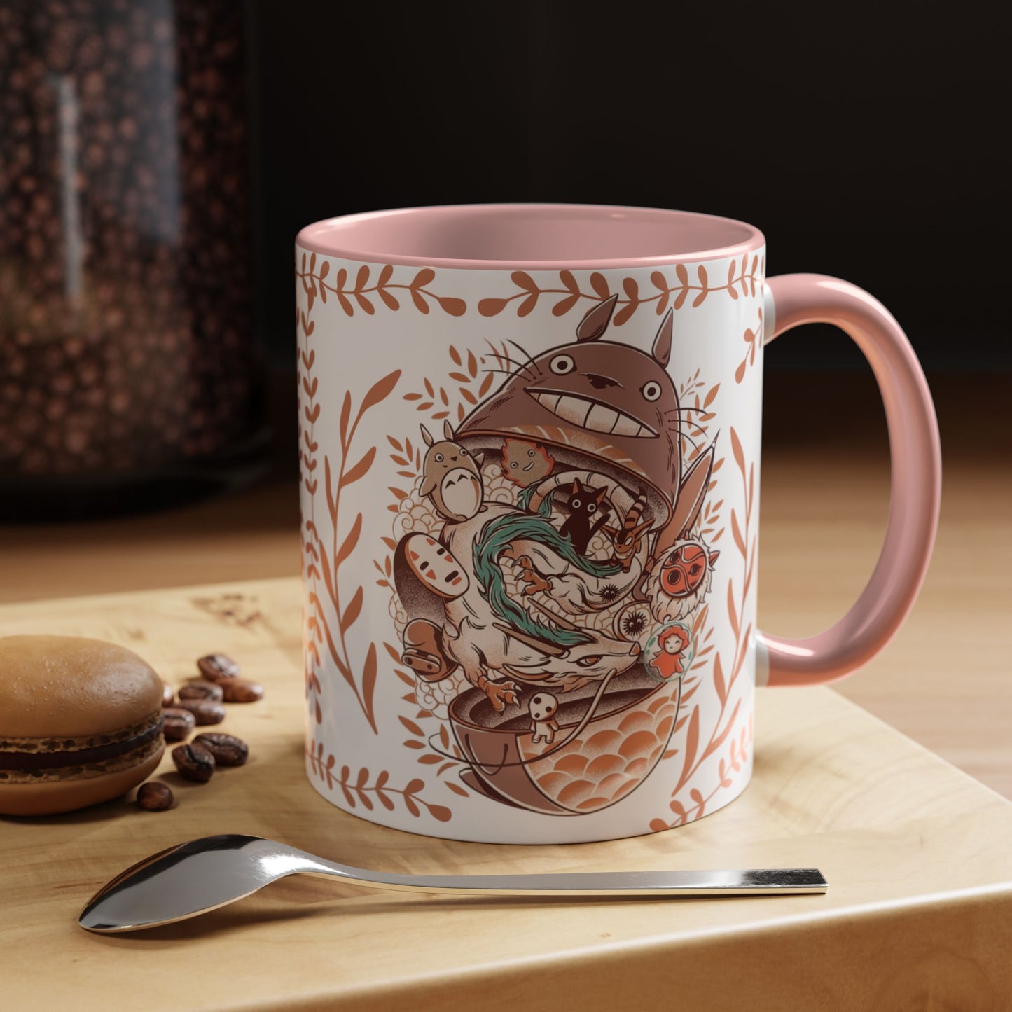 Totoro Matryoshka Accent Mug – 11oz & 15oz Studio Ghibli Inspired Coffee Cup with Color Handle