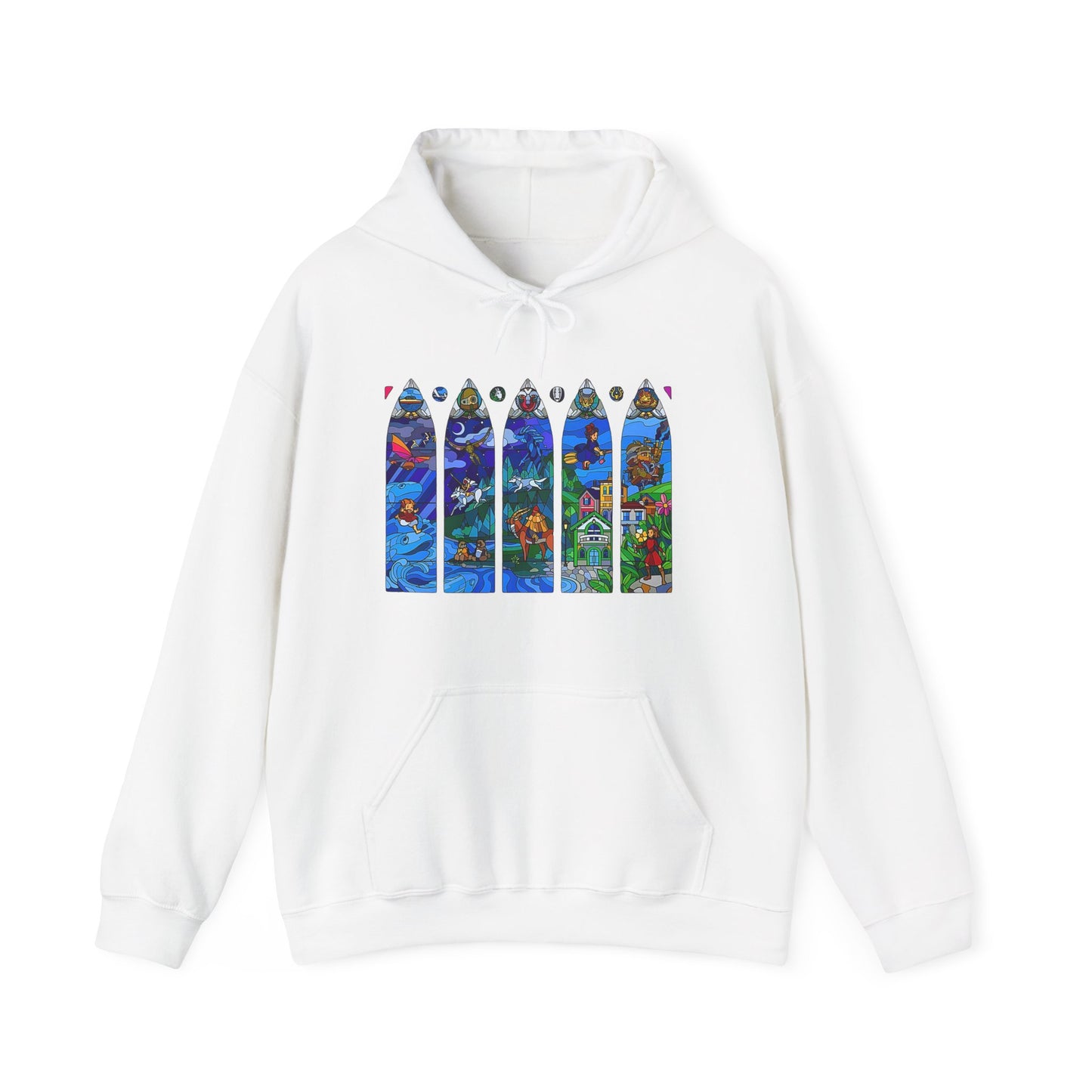 Studio Ghibli Stained Glass Hoodie – 100% Cotton Anime Hoodie with Vitral-Inspired Ghibli Art