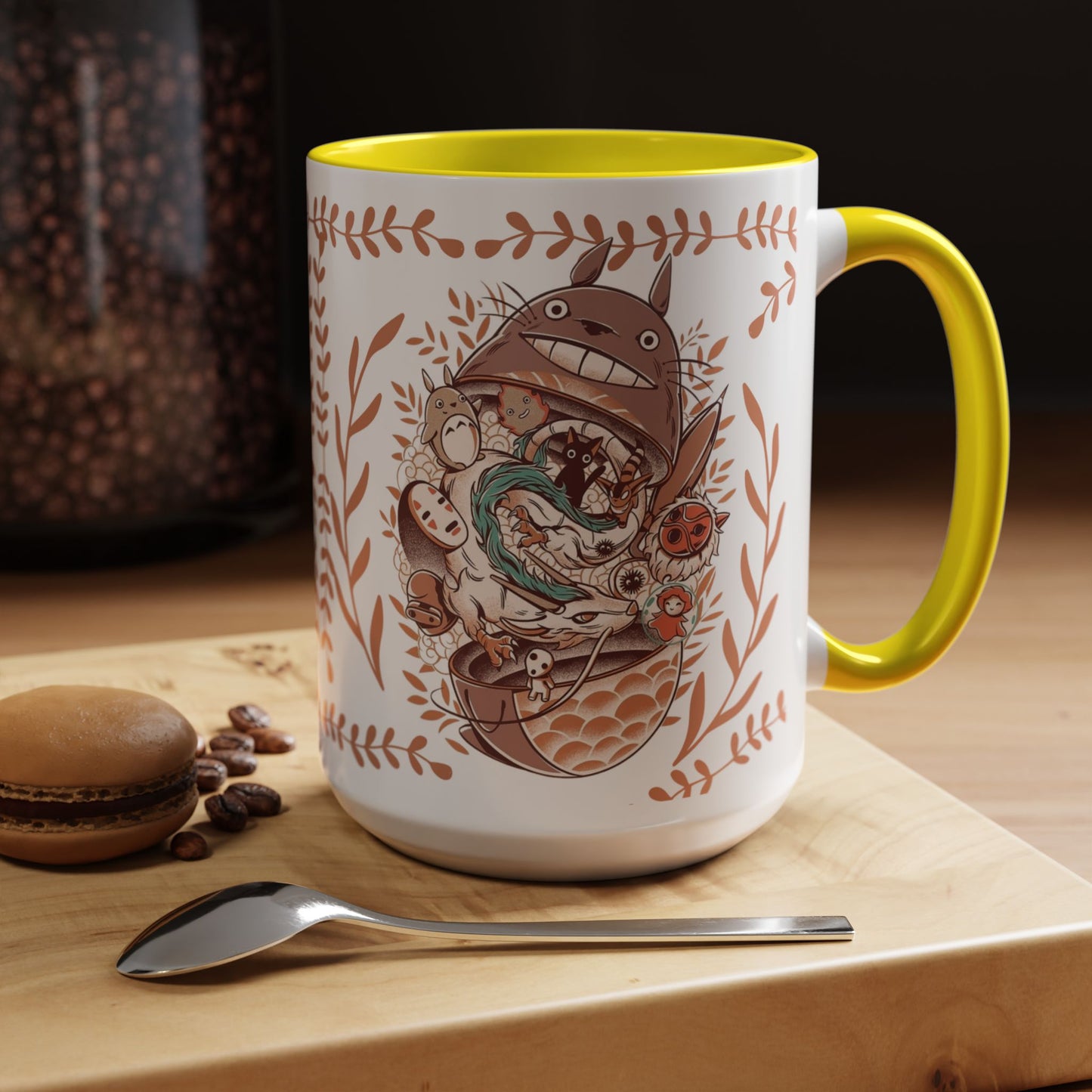 Totoro Matryoshka Accent Mug – 11oz & 15oz Studio Ghibli Inspired Coffee Cup with Color Handle