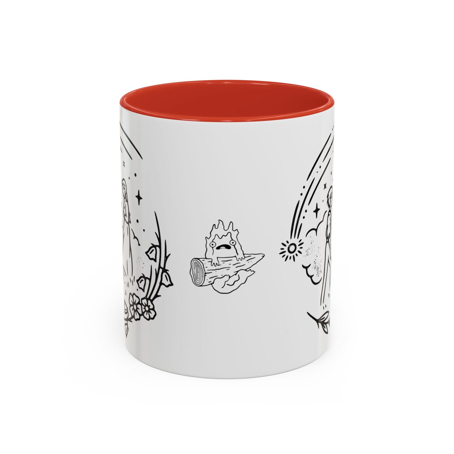 Calcifer Accent Mug – Howl’s Moving Castle Cup with Colored Handle – Studio Ghibli Gift 11oz & 15oz