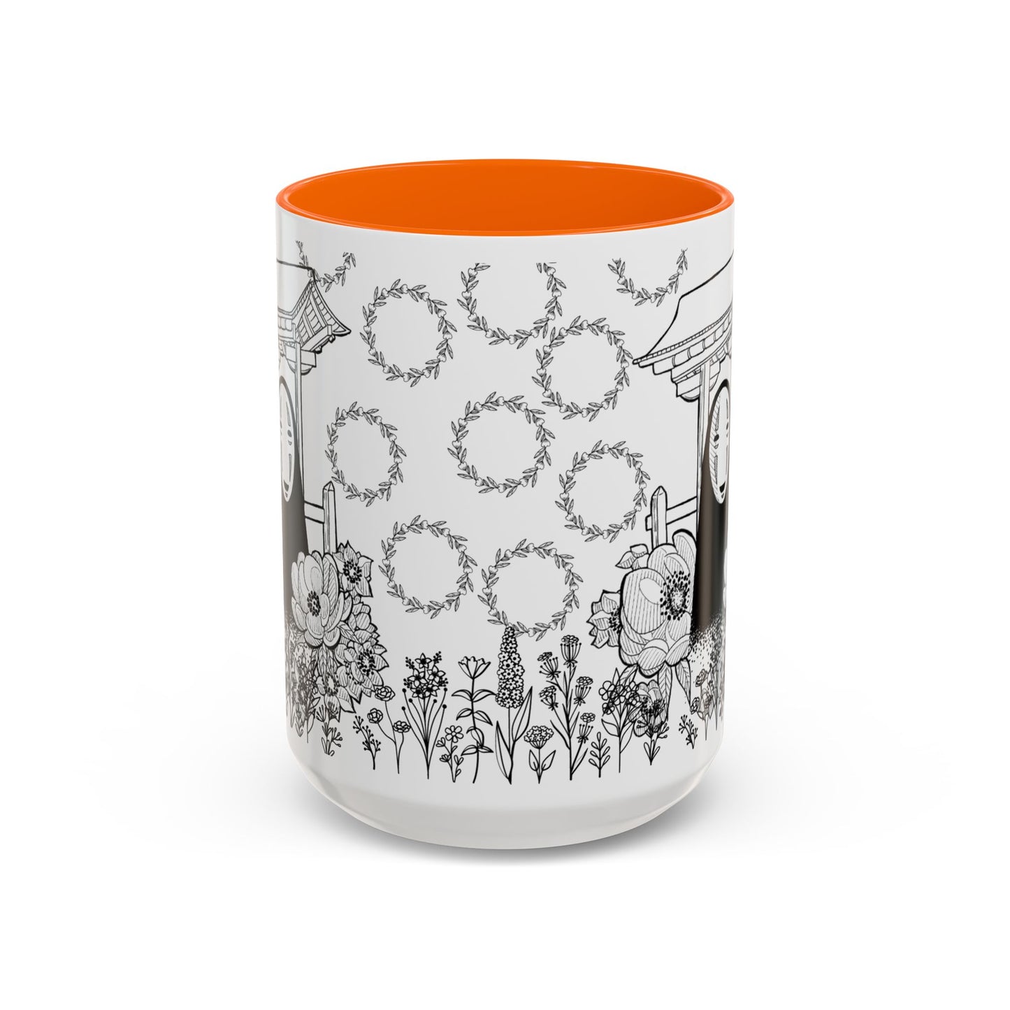 No Face Flowers Accent Mug – Studio Ghibli Inspired Coffee Cup – 11oz & 15oz Ceramic Anime Gift