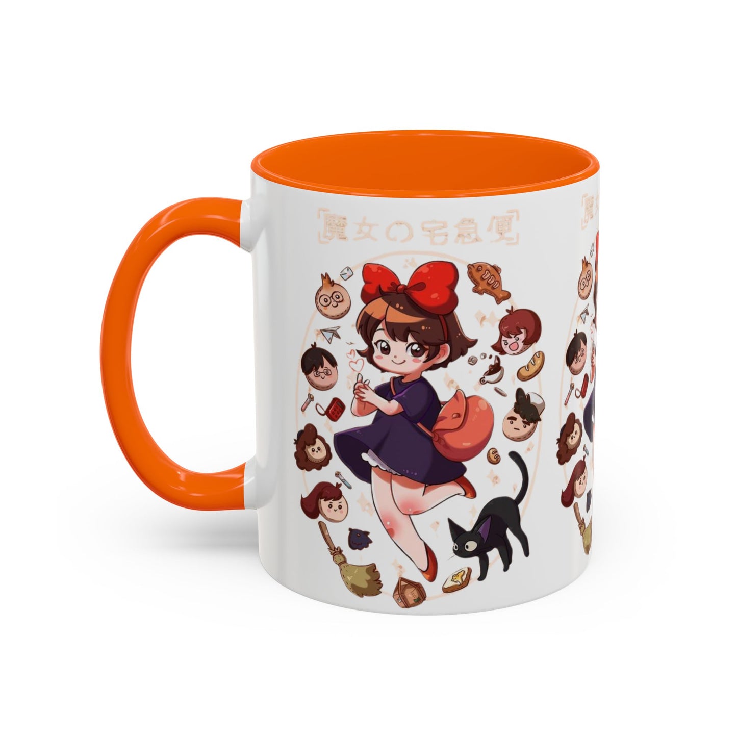 Kiki’s Delivery Service Accent Mug – Stained Glass Anime Cup 11oz & 15oz – Ghibli Inspired Color Handle Mug