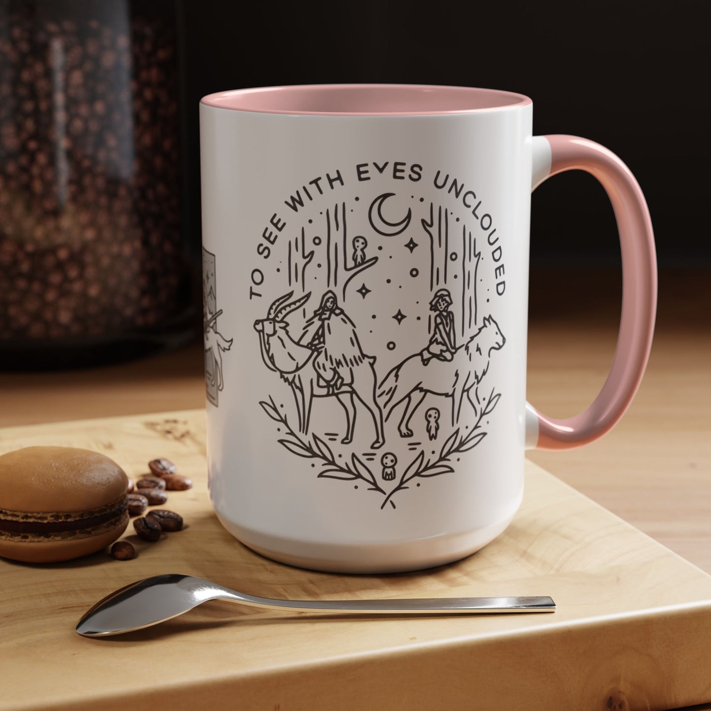 Princess Mononoke Art Accent Mug – Studio Ghibli Coffee Cup with Colored Handle – 11oz & 15oz Ceramic Anime Gift