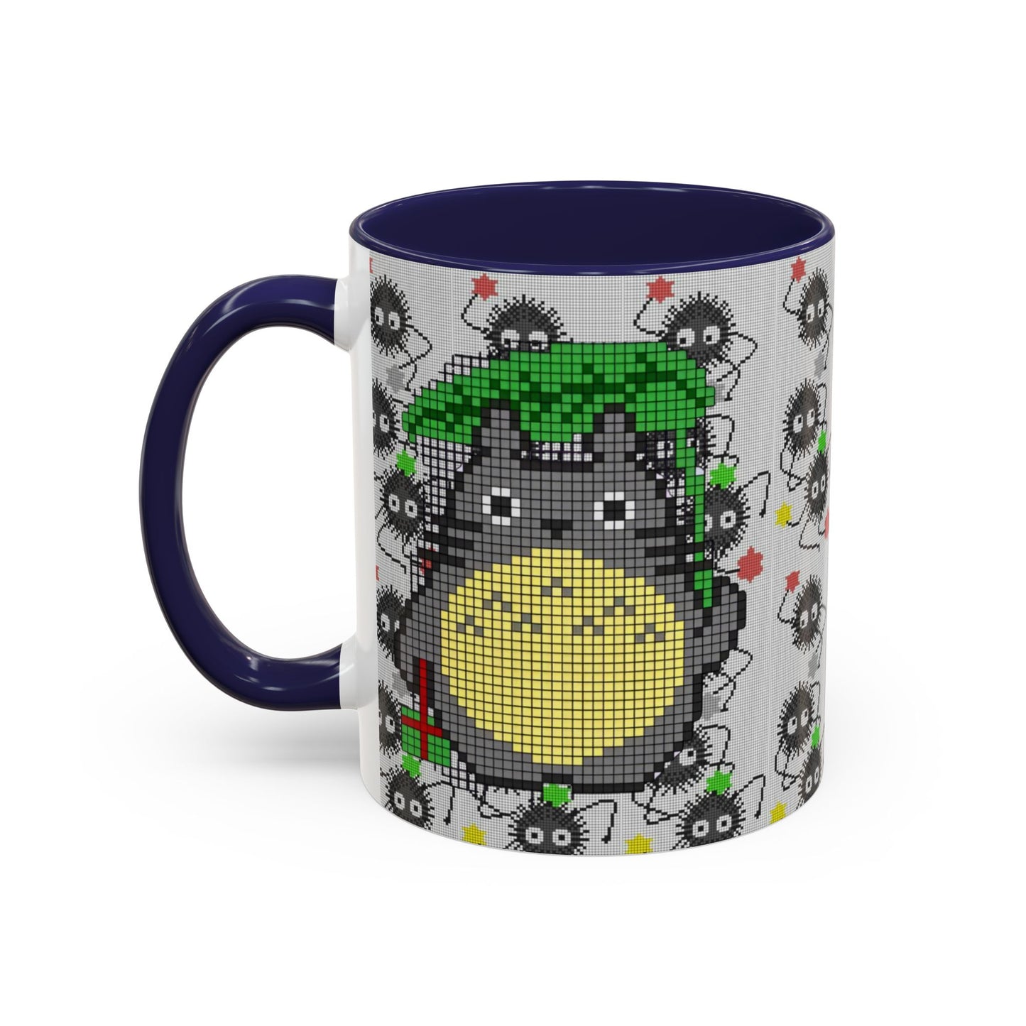 Totoro & Soot Sprites Accent Mug – Color Handle Studio Ghibli Cup – 11oz & 15oz Ceramic Anime Coffee Gift