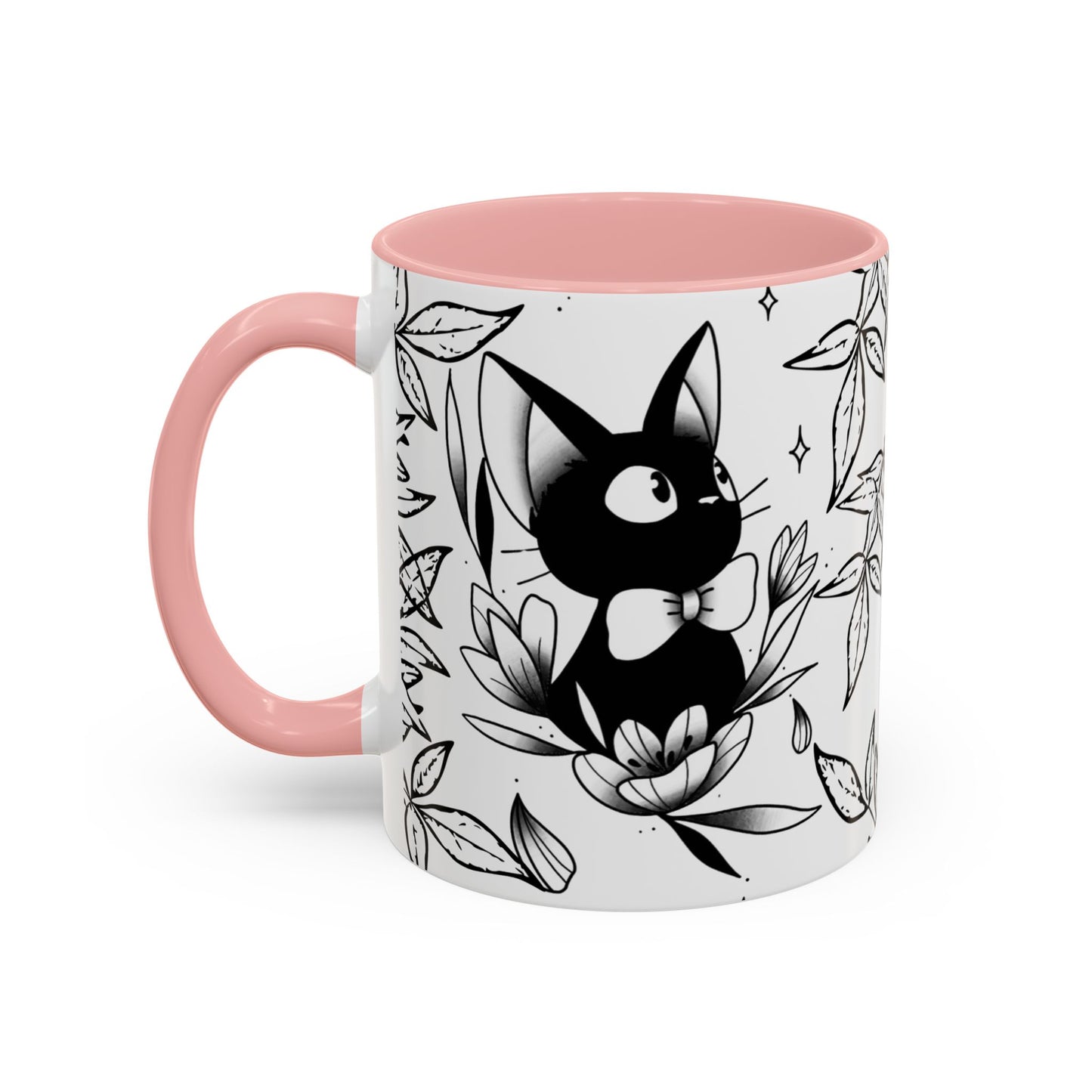 Jiji Cat Studio Ghibli Mug – 11oz & 15oz Accent Handle Coffee Cup – Cute Kiki’s Delivery Service Gift